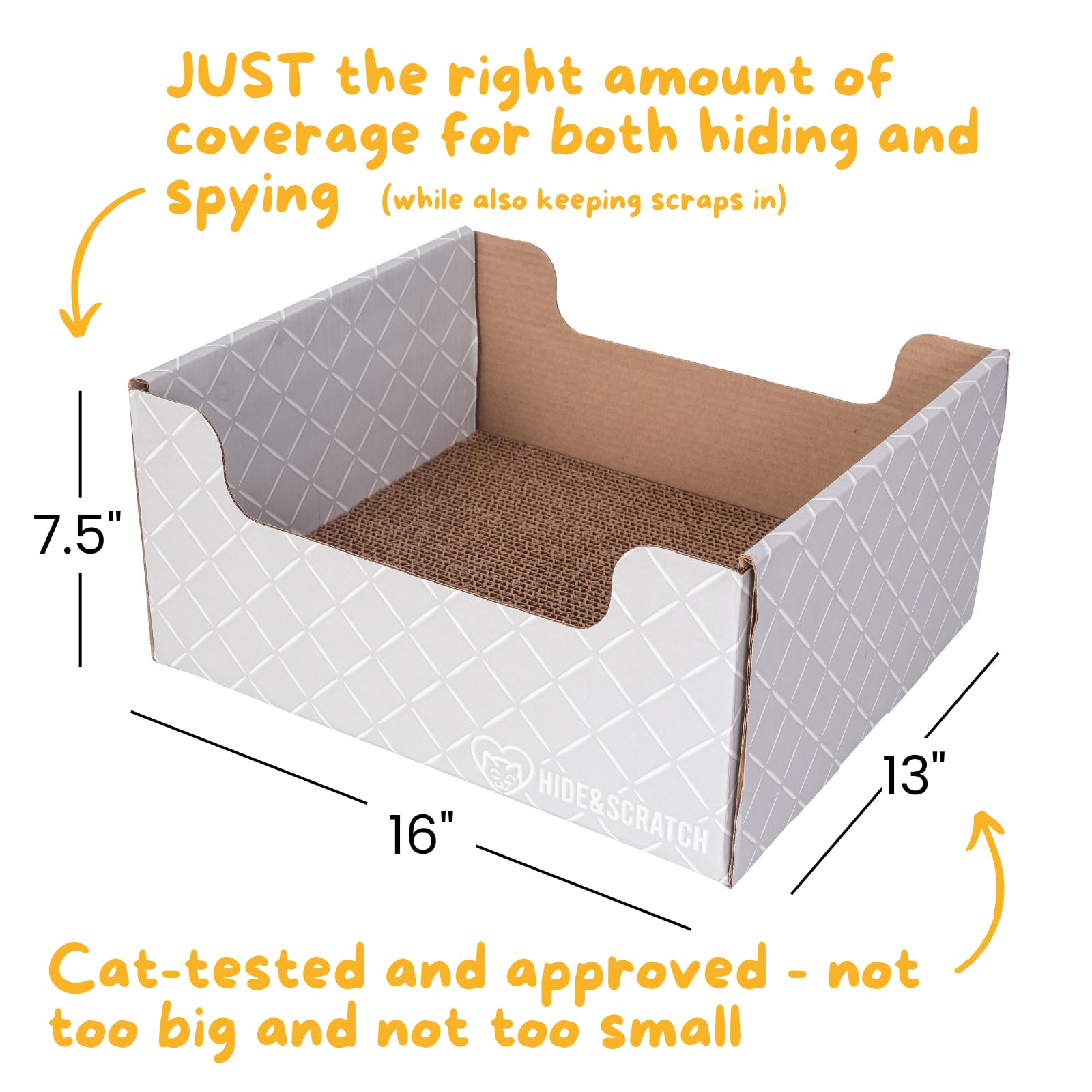 HIDE & SCRATCH Cardboard Cat Scratcher; Cat Scratcher Box and Bed with Refillable Double-Sided Cardboard Scratch Pad for Indoor