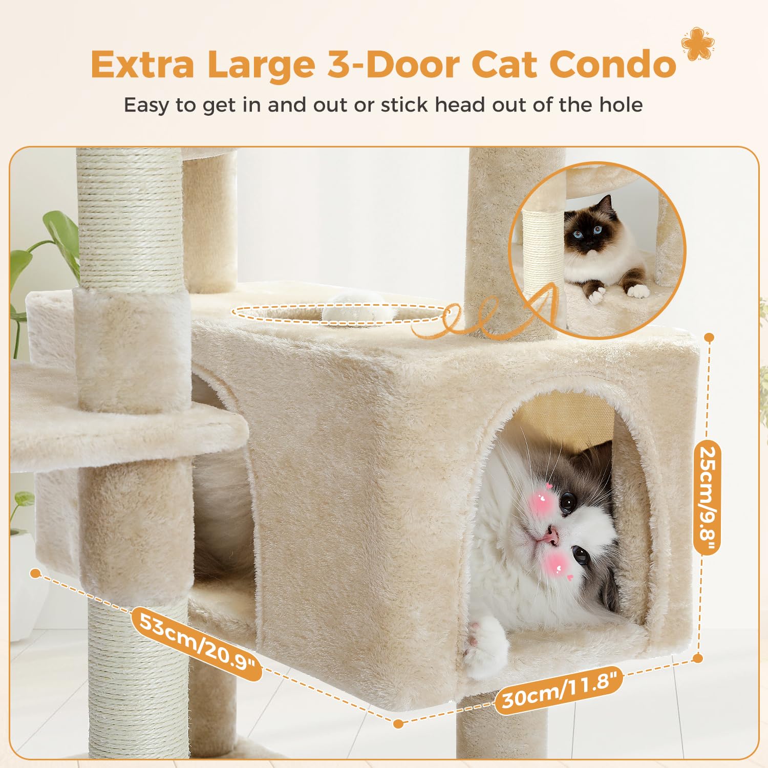 Pawz Road Large Cat Tree, 72 Inches Cat Tower For Large Cats, Cat Condo With Sisal-Covered Scratching Posts And Pads, 2 Padded P