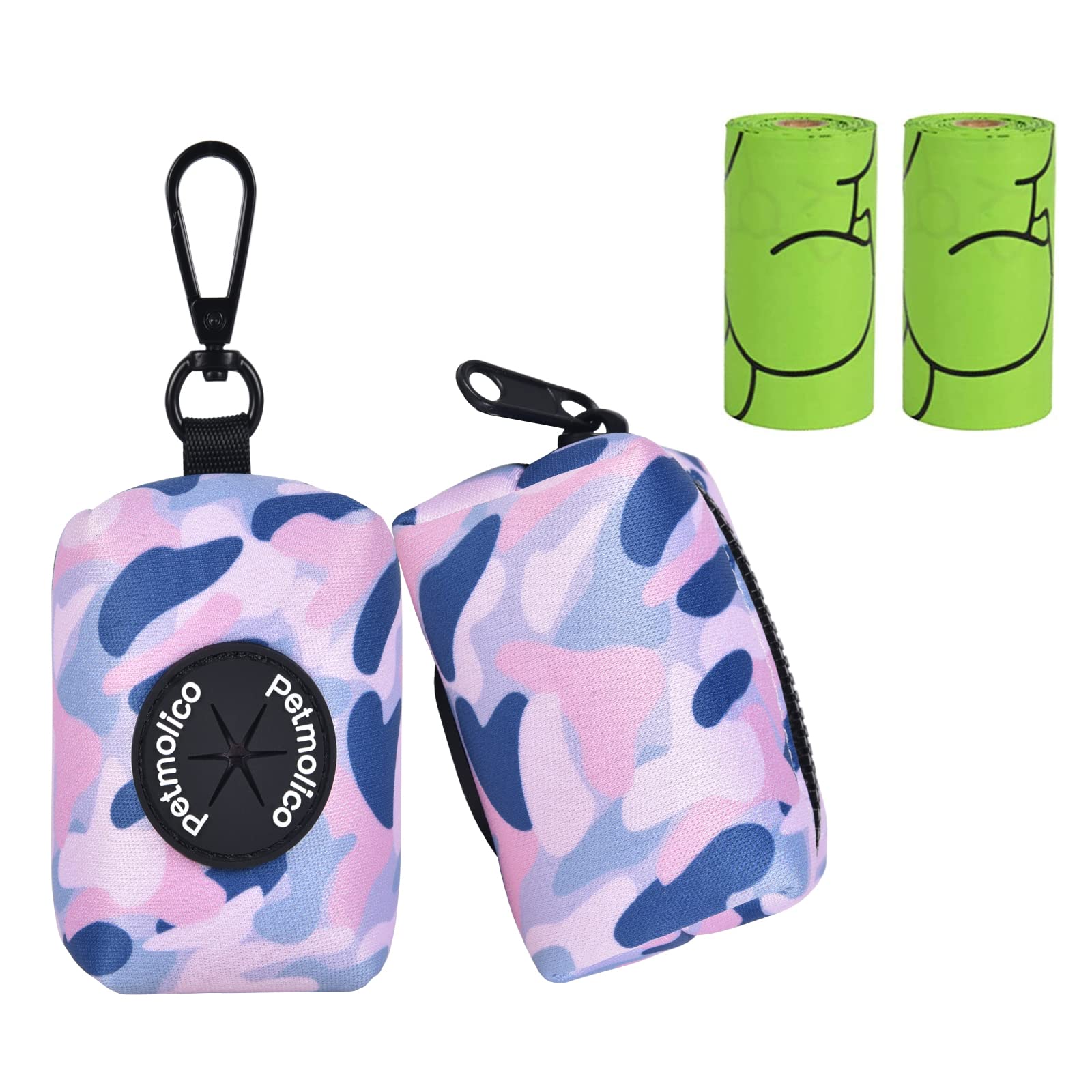 Petmolico Dog Poop Bag Holder Leash Attachment, Waste Bag Dispenser Zippered Pouch, Fits Any Leash, Includes Free Roll of Bags, 