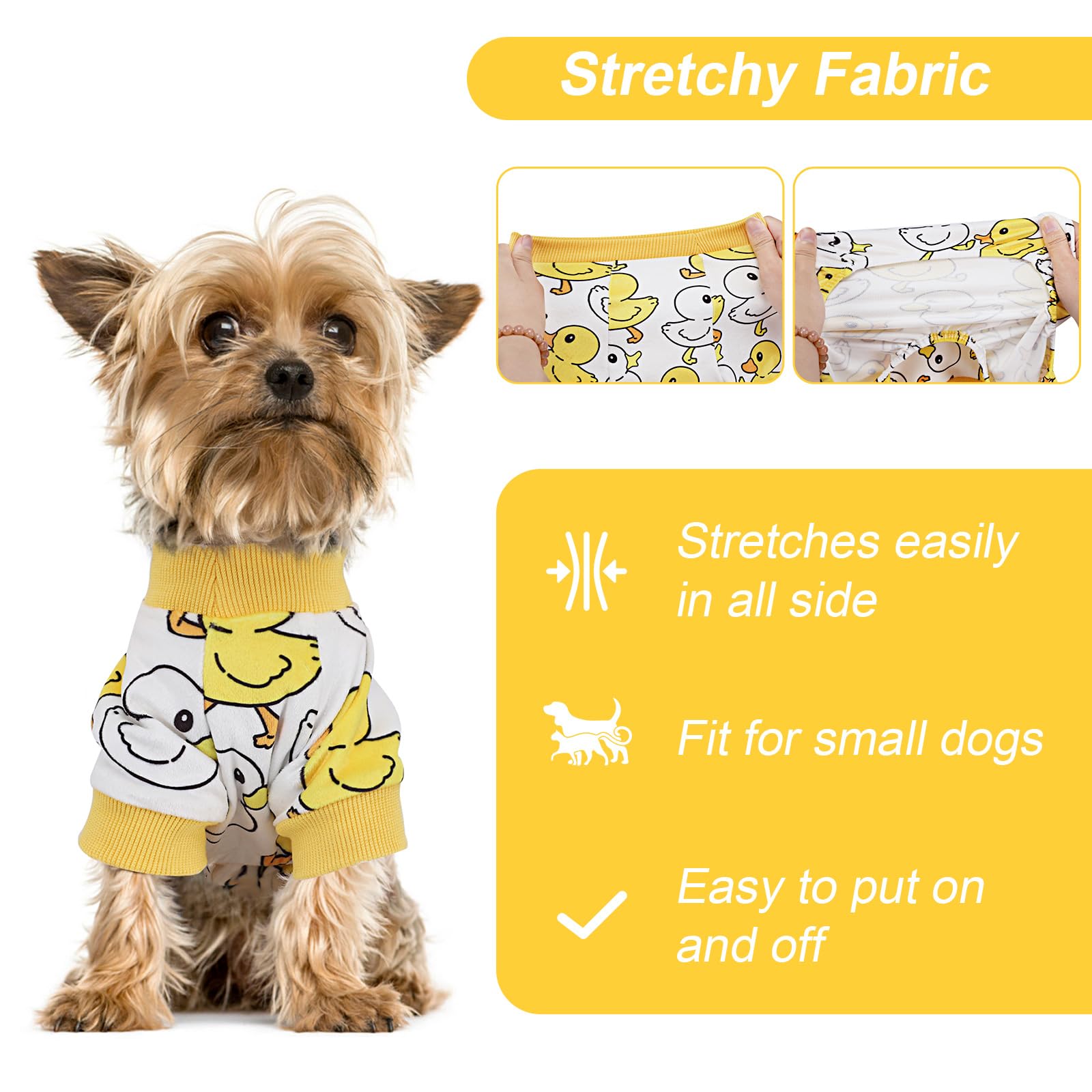 Kosiyi Dog Pajamas for Small Sized Girl Boy, Yellow Duck Lightweight Velvet Pet Pjs, Fleece Stretch Onesie, Puppy Winter Spring