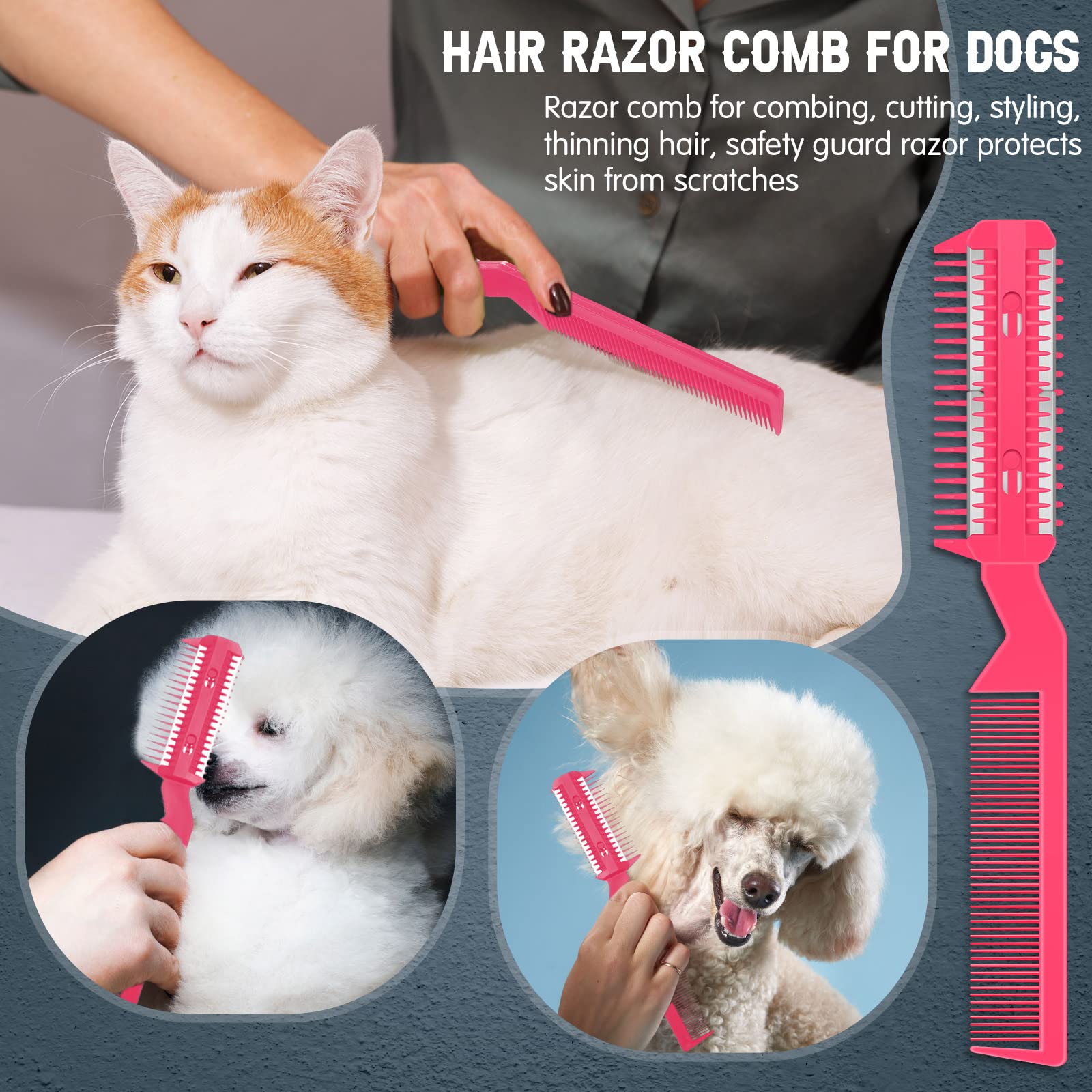 Yinkin 5-Piece Razor Comb For Dogs & Cats, Pink, Plastic & Stainless Steel, Small To Medium Dogs, 25 Extra Blades, Manual, Groom