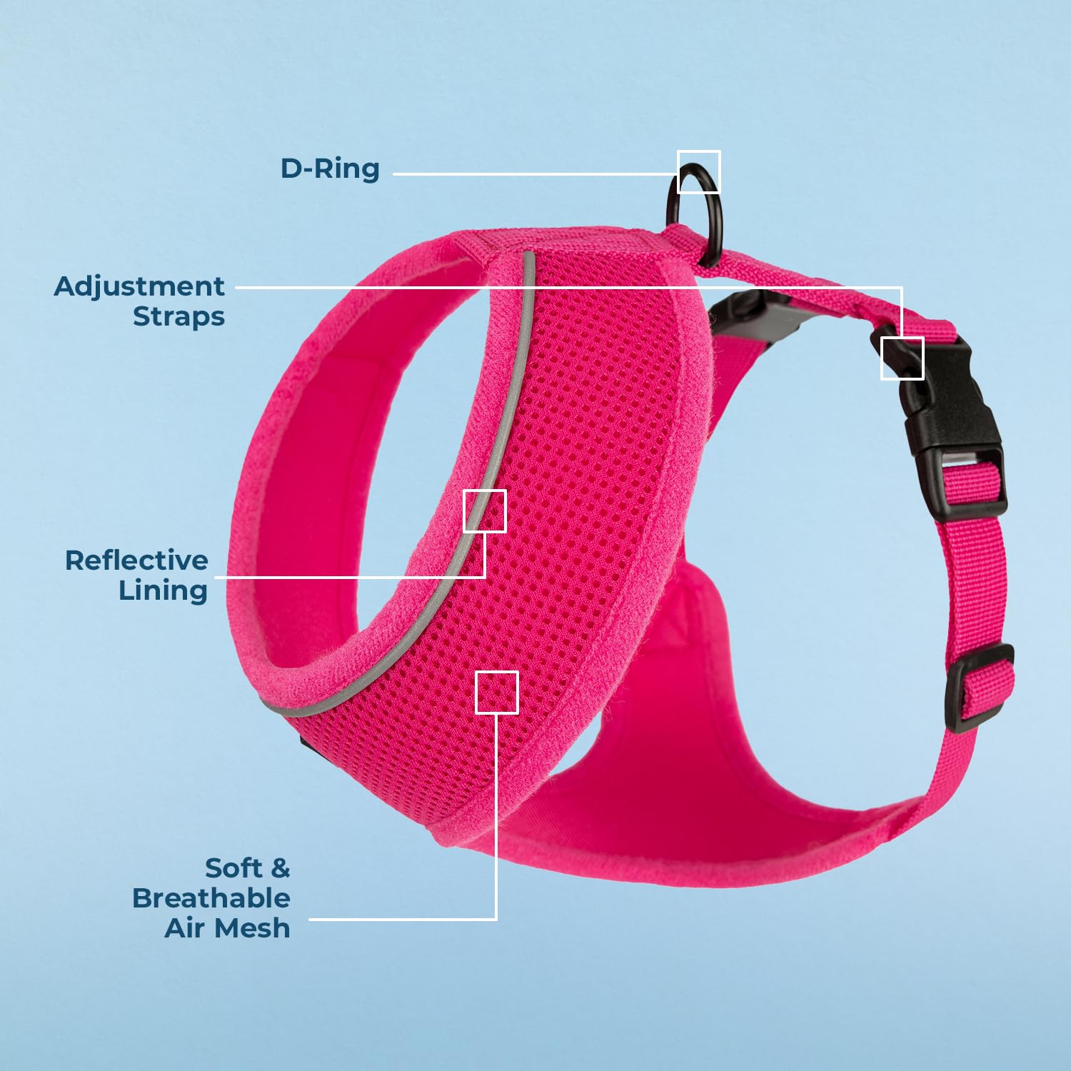 Voyager Aerolite No Pull Mesh Dog Harness With Lightweight, Soft, Breathable, Reflective Stitching, And Adjustable Straps For Walking, Running, Training, Heavy Duty And Durable - Fuchsia, M