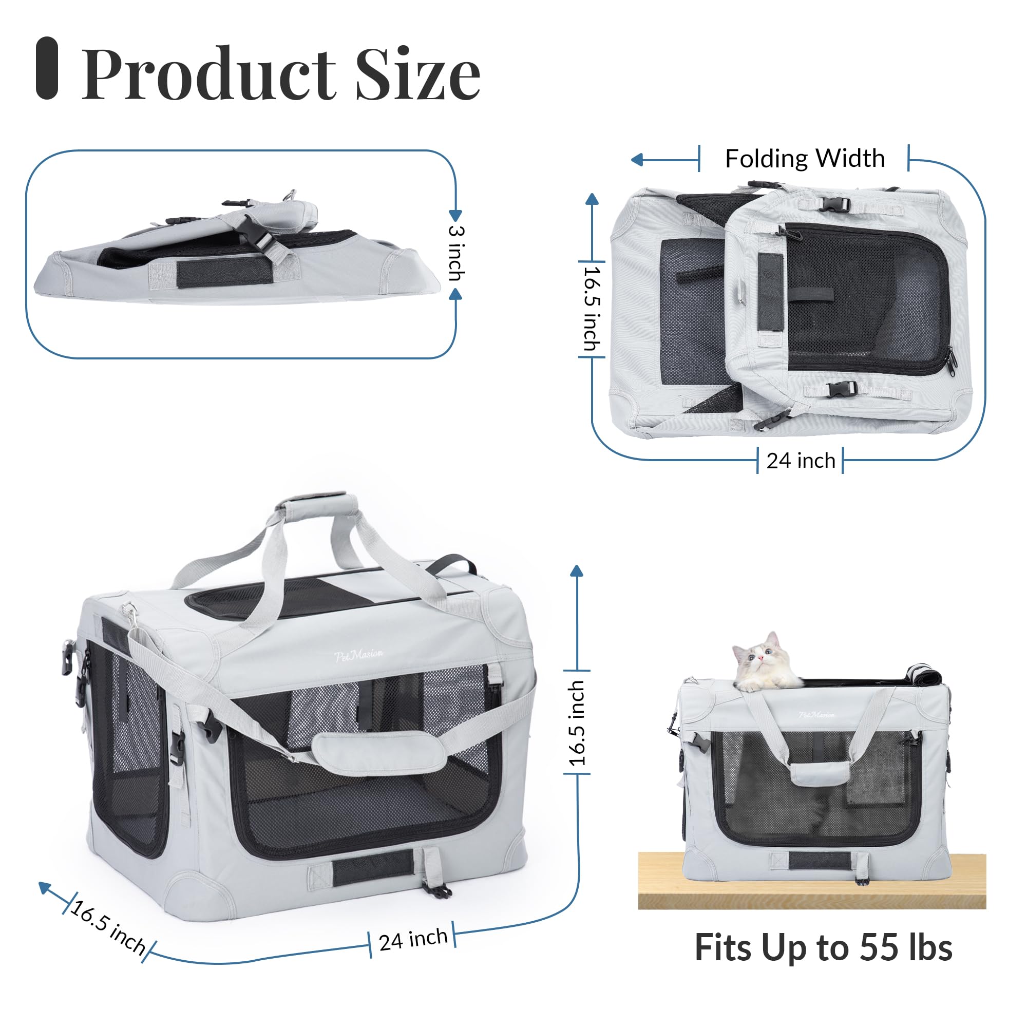 Petmasion Extra Large Cat Carrier For 2 Cats, Collapsible Soft Sided Pet Xl Crate For Large Mudium Big Cat 20Lbs+, Car Travel Po