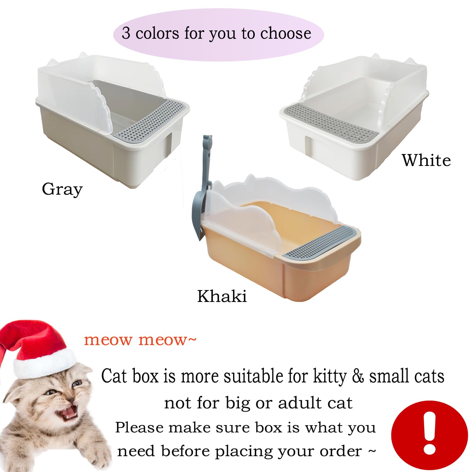 Muyg Open Cat Litter Box With High Side,Heightening Anti-Splashing Cats Litter Pan,Kitten Toilet With Litter Sifting Scoop,Semi-