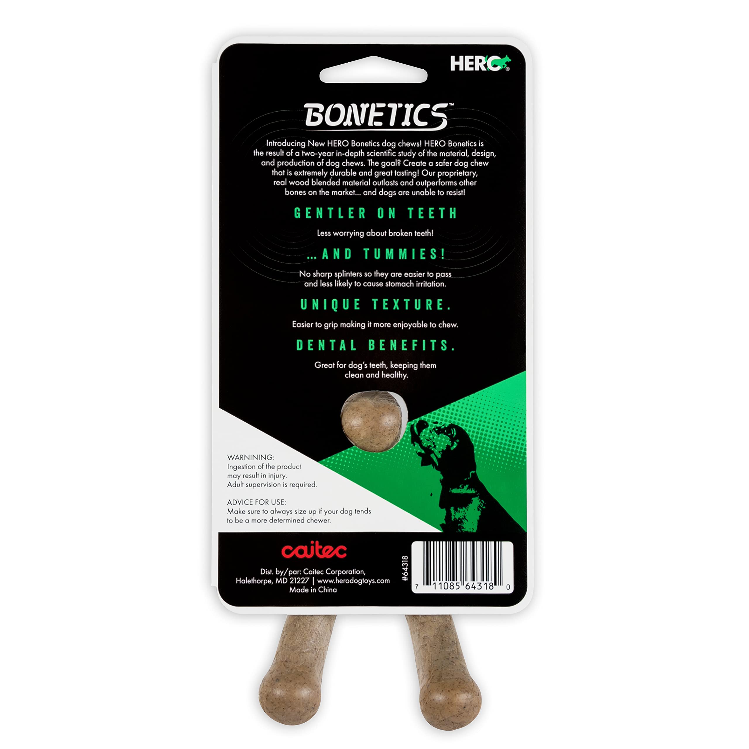 Hero Bonetics Wishbone Wood Chewable Dog Bone for Large Dogs up to 65 lbs - Gentle on Teeth & Tummy, Model 64318