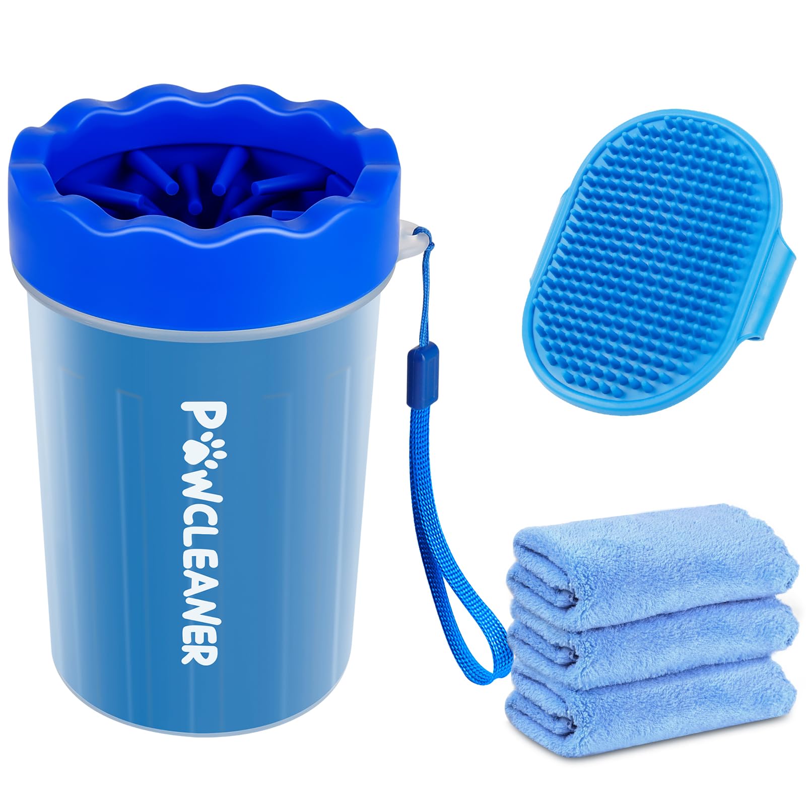Dog Paw Cleaner For Dogs, (With 3Pcs Absorbent Towels & Adjustable Bath Brush) Dog Paw Washer, Pet Foot Cleaner (Deep Blue, Medi