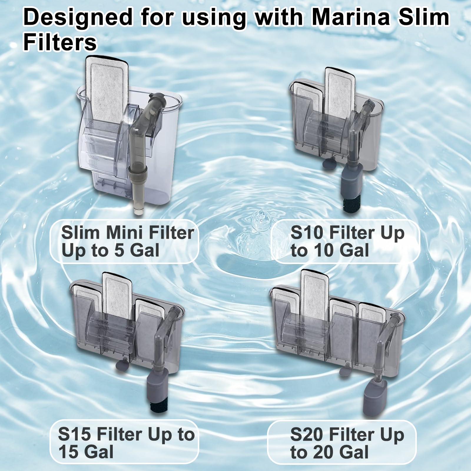 8 Pack Filter Cartridge For Marina Slim Filter S10/S15/S20, Replacement Fish Tank Cartridges With Ceramic For All Three Marina S
