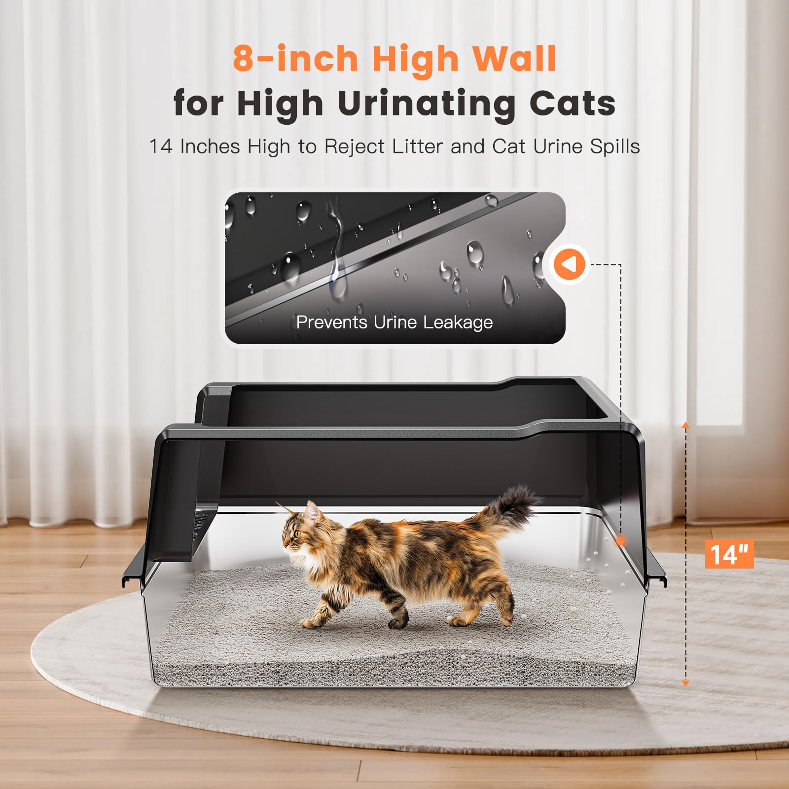 Woofigo Xxl Stainless Steel Cat Litter Box With High Sided, 27.6'' L X 20'' W X 14'' H Extra Large Litter Box For Big Cats And M