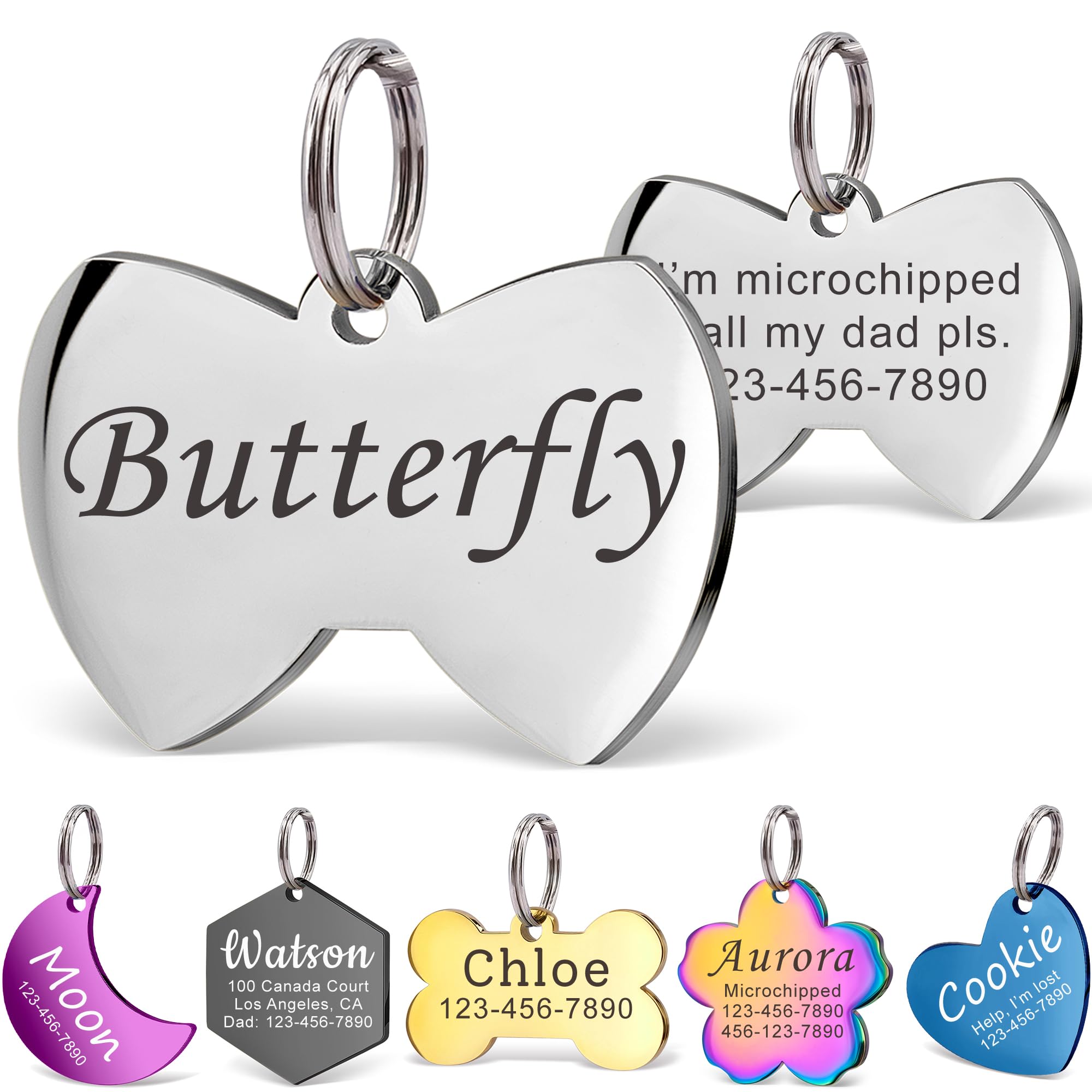 Anavia Personalized Pet Id Tags, Stainless Steel Glossy Laser Engraved Dog Cat Collar Name Tags, Multiple Colors Shapes Sizes (B