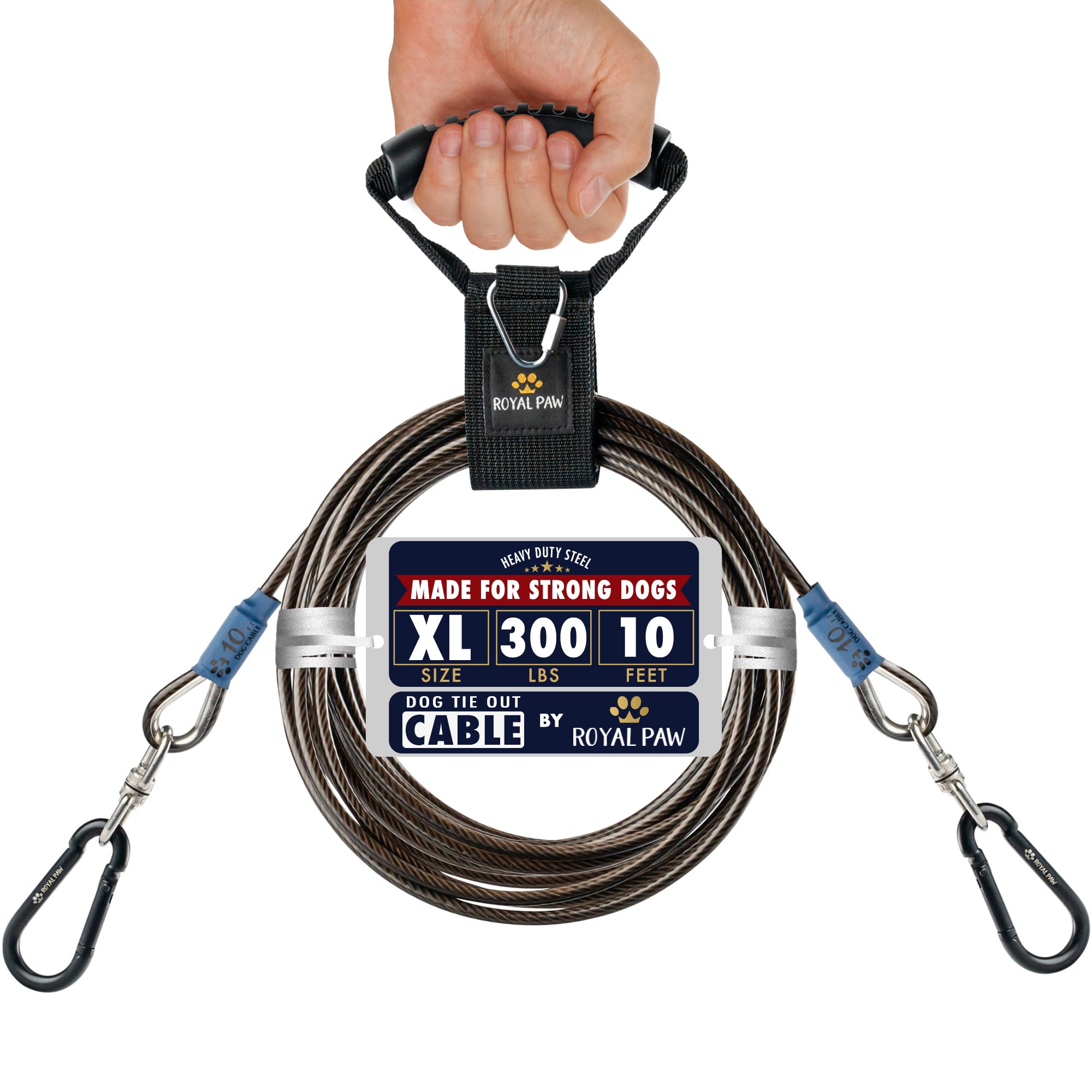 Royal Paw Dog Tie Out Cable - Tie Out Cable For Dogs (Up To 300 Lbs) - Use Dog Tie-Outs & Stakes For Outside - Best Heavy Duty Dog Leash For Large Dogs (10Ft - Black Onyx)
