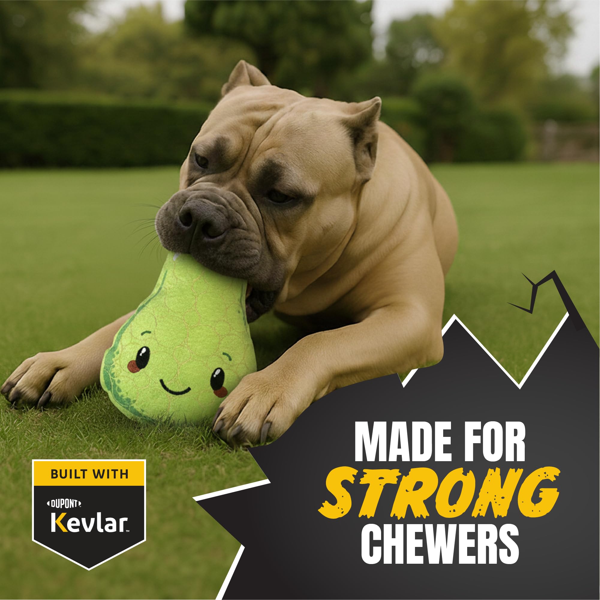 Bite Force -Durable & Strong Dog Toy Mr. Pear with Squeaker, Kevlar-Reinforced for Aggressive Chewers for Small Medium Large Dog