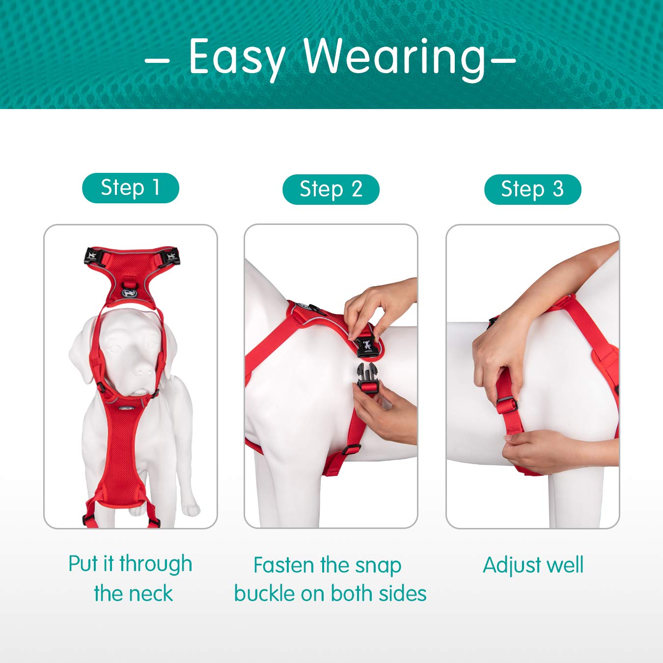 Poypet Reflective Soft Breathable Mesh Dog Harness Choke-Free Double Padded Vest With Adjustable Neck And Chest(Red,Xl)