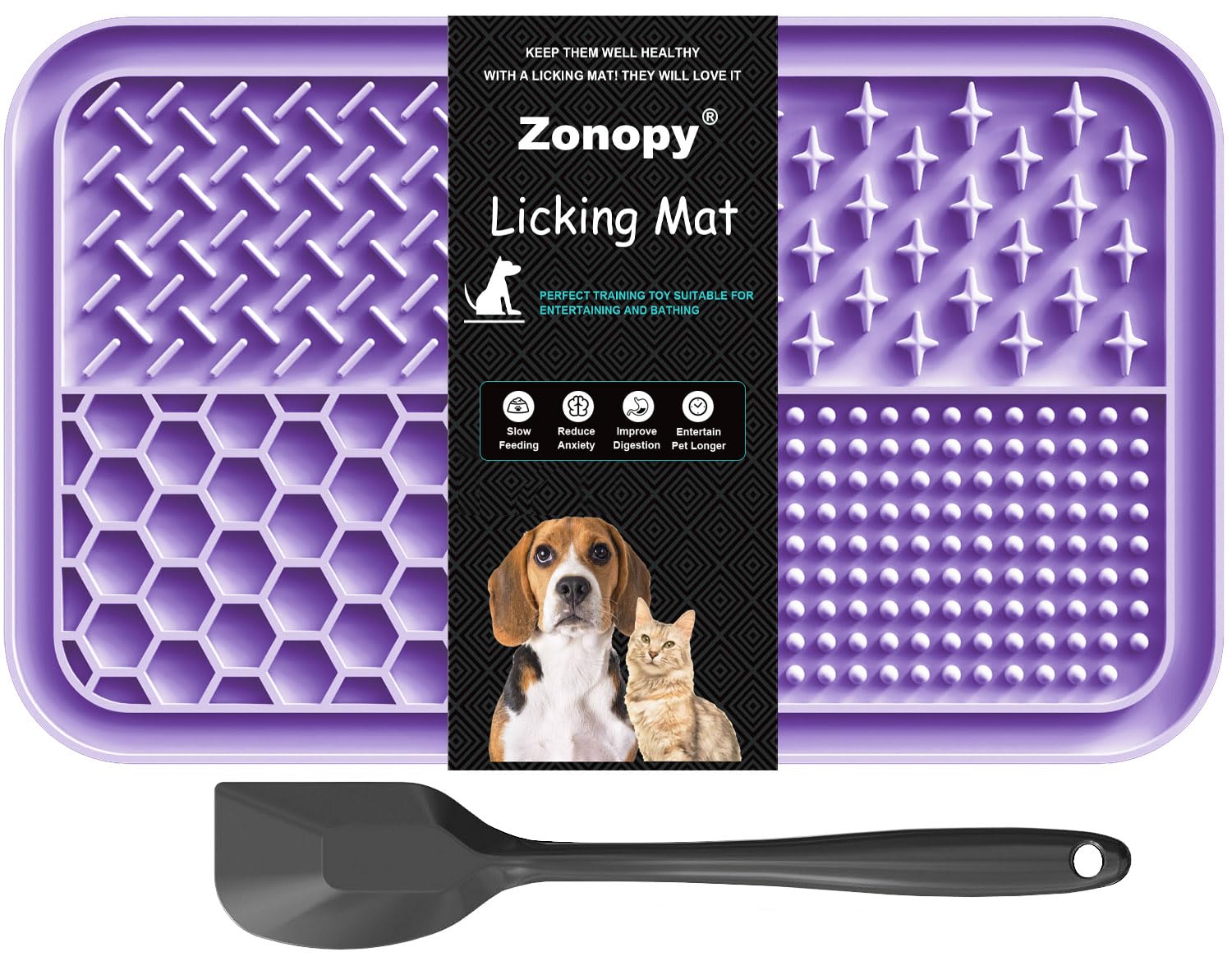 Zonopy Licking Mat for Dogs & Cats with Suction Cups, 1 Pack Dog Slow Feeder Lick Pat for Anxiety Relief, Dog Toys Feeding Mat f