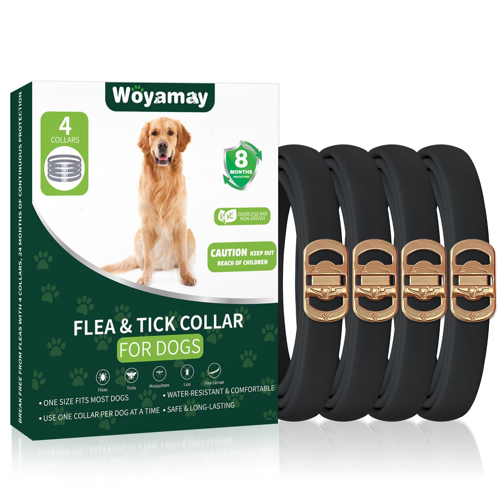 4 Pack Flea Collar for Dogs, Dog Flea and Tick Treatment, 8 Months Protection Flea and Tick Collar for Dogs, Waterproof Dog Flea