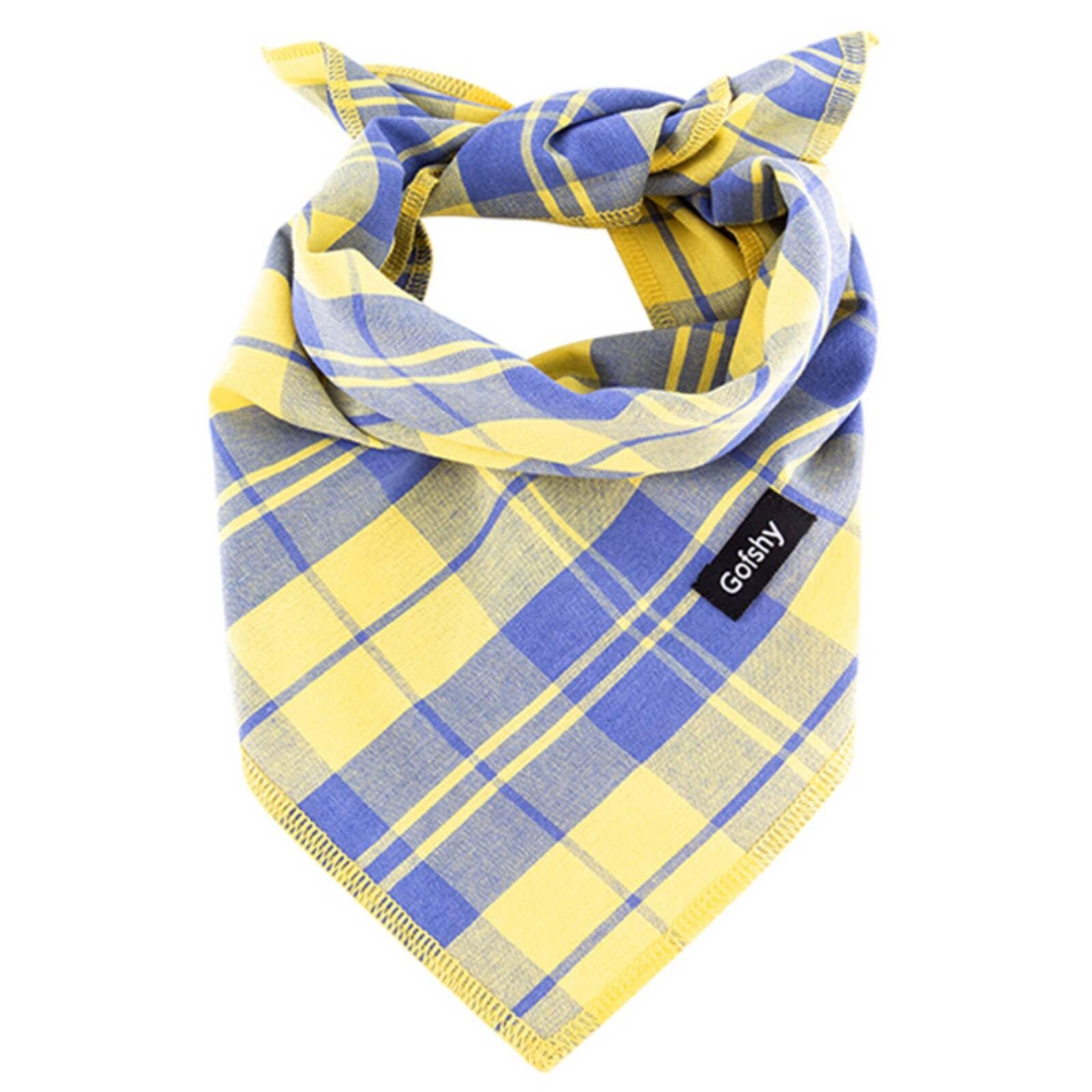 Gofshy Summer Dog Bandana Small-Dog Scarf Vibrant Color Yellow Blue Plaid Printing Adjustable Bib Handkerchief Accessories For S