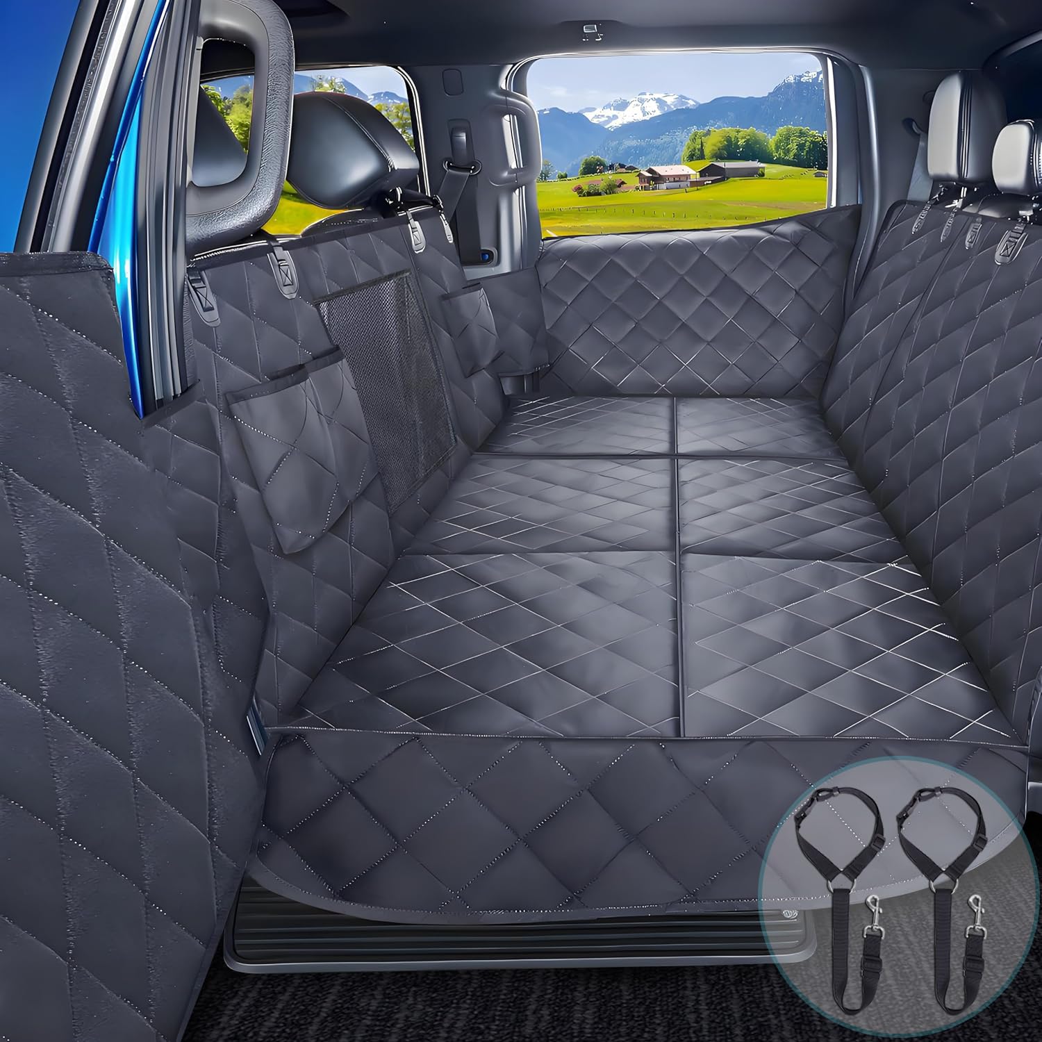 Truck Back Seat Extender For Dogs With Mesh Window,Sturdy Dog Car Seat Cover For Backseat With Door Protector,Waterproof Dog Ham