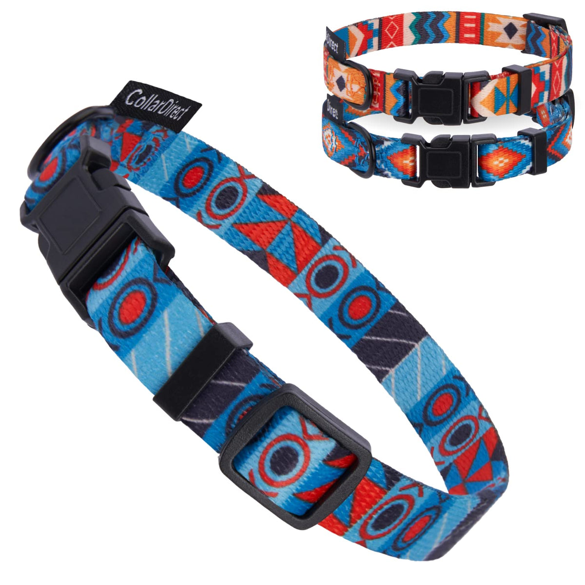 Collardirect Dog Collar For Small Medium Large Dogs Or Puppies, Cute Unique Design With A Quick Release Buckle, Tribal Ethnic Aztec Pattern, Adjustable Soft Nylon (Ethnic, Neck Fit 12'-16')