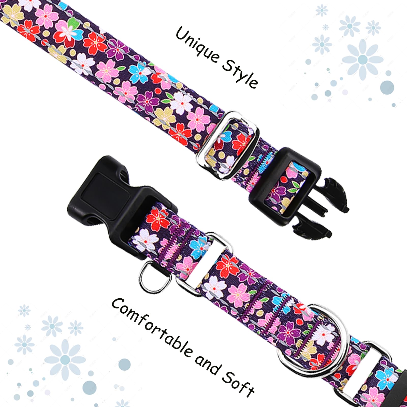 Fidohug Reflective Martingale Collar For Dogs With Buckle Pretty Fancy Female Floral Dog Collars (Japanese Blossoms, Small)