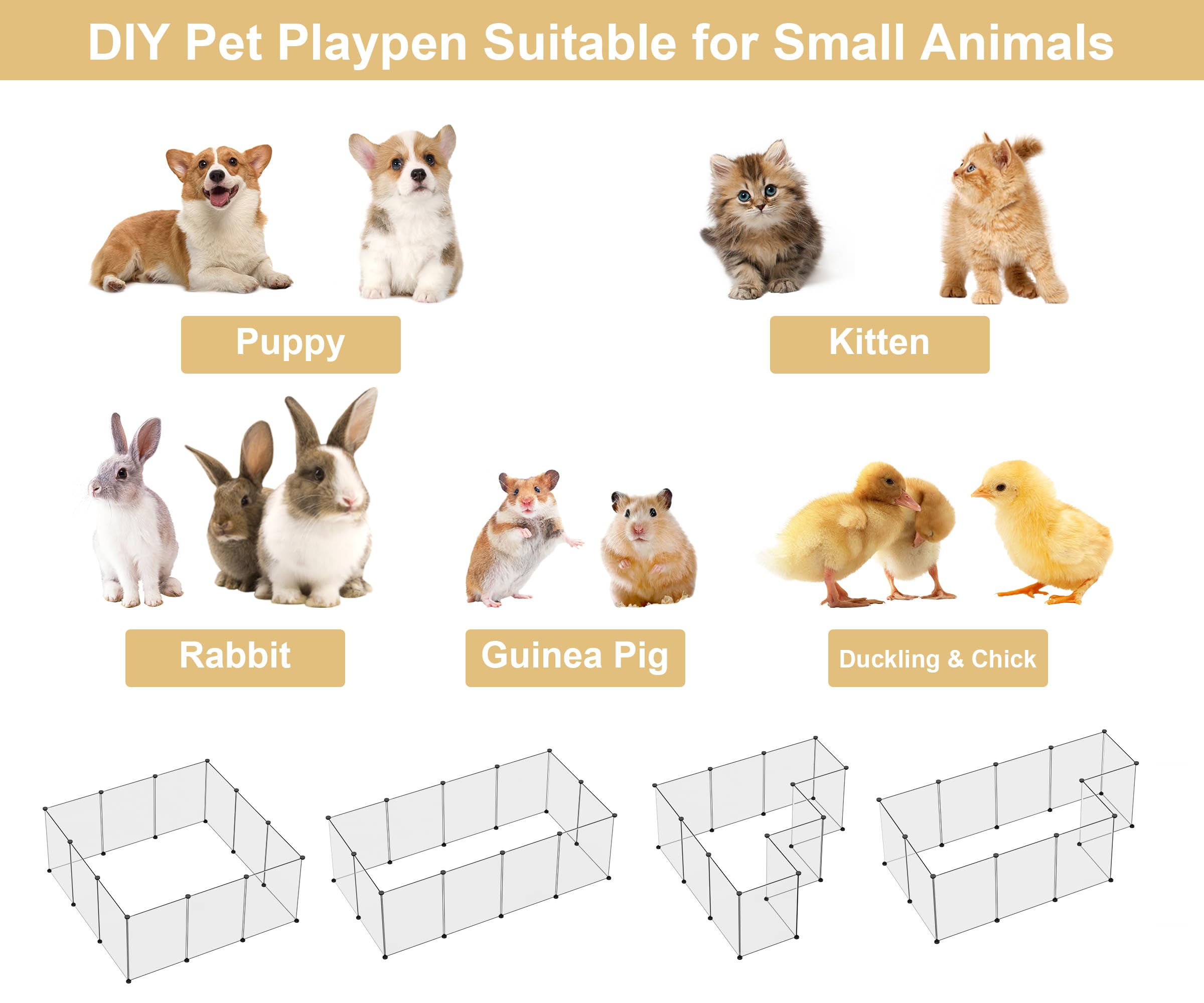 Pet Playpen,Puppy Playpen Transparent Small Animals Playpen, Pet Fence Yard Fence For Puppy,Bunny,Guinea Pigs,Ferrets,Mice,Hamst