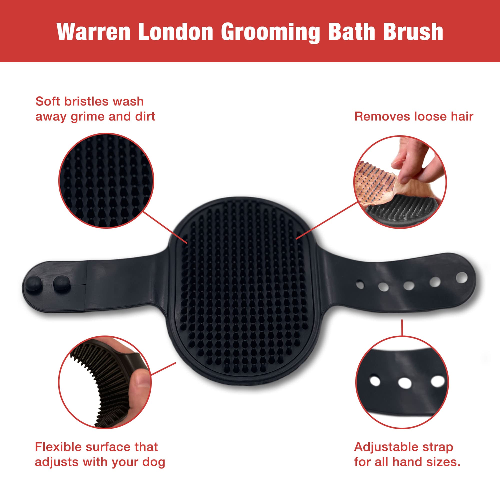 Warren London Grooming Bath Brush For Dogs And Cats | Applicator For Dog Shampoo, Hydrating Butter, Or Pet Leave In Conditioner | Black