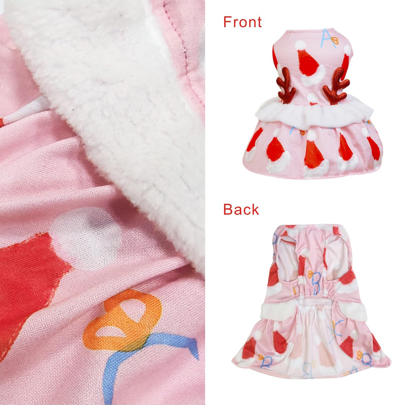 Otunrues Dog Dress With Elk Antlers In Velvet - Girl Dog / Cat Christmas, Holiday, Party Dress - Lightweight, Pink, Xl