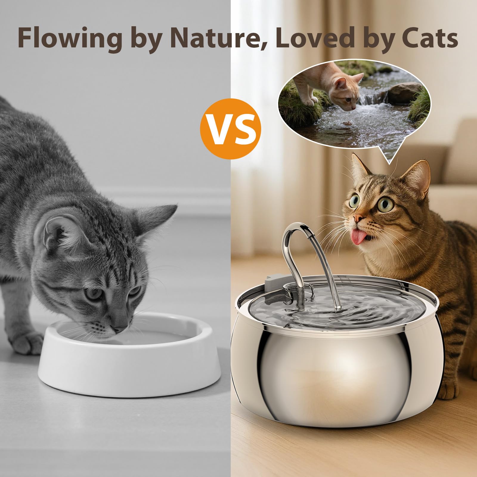 Stainless Steel Cat Water Fountain: 1.06 Gal Large Capacity Cat Fountain for Drinking - Ideal for Multiple Pets, Ultra Quiet Pum