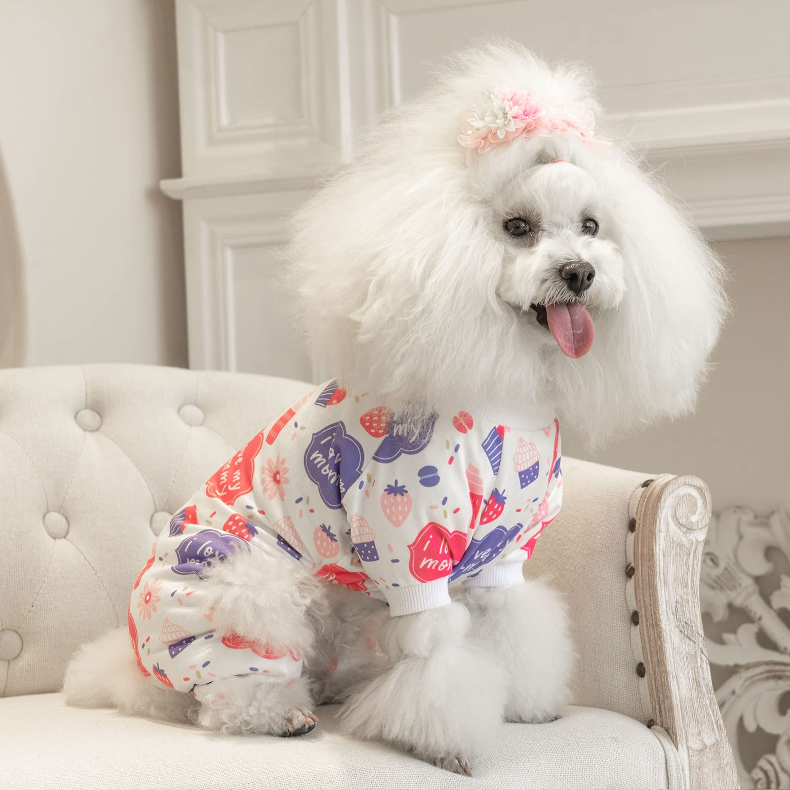 Cutebone Small Dog Pajamas Shirt Stretchy Summer Puppy Pjs Soft Cat Onesies Pet Clothes For Daily Wear Da18M