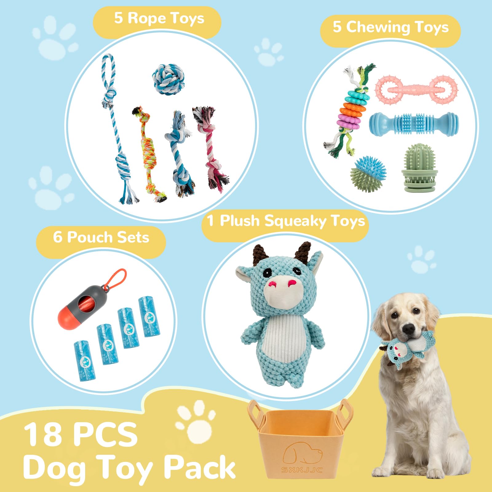 Sxkjjc Dog Chew Toys For Teething,Boredom,Toothbrush,18 Pack Puppy Toys With Rope Toys, Balls And Squeaky Toys For Small/Medium