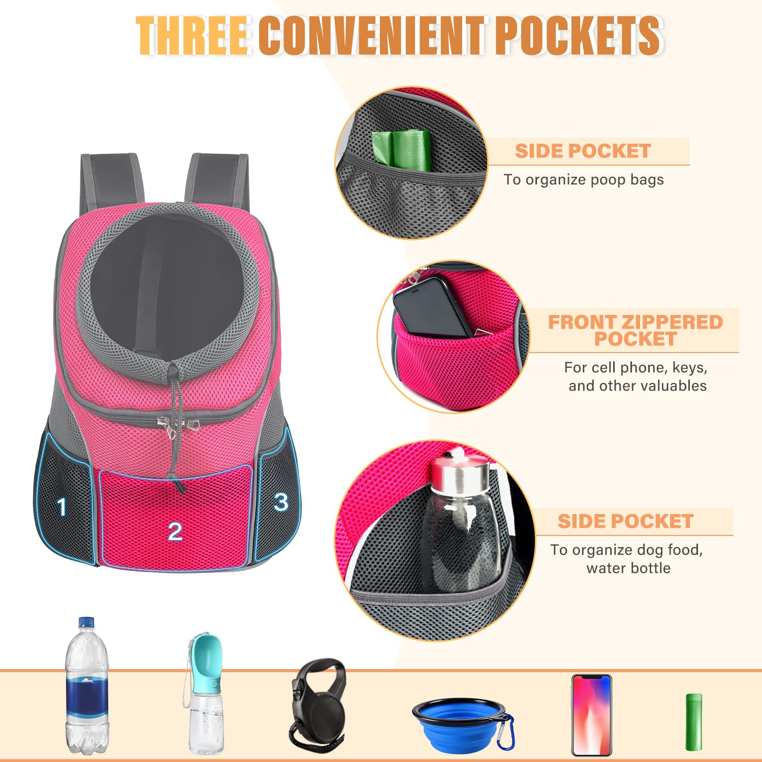 Yudodo Dog Front Carrier Backpack, Adjustable Breathable Pet Carrier For Small Dogs, Ventilated Puppy Back Pack With Safety Belt