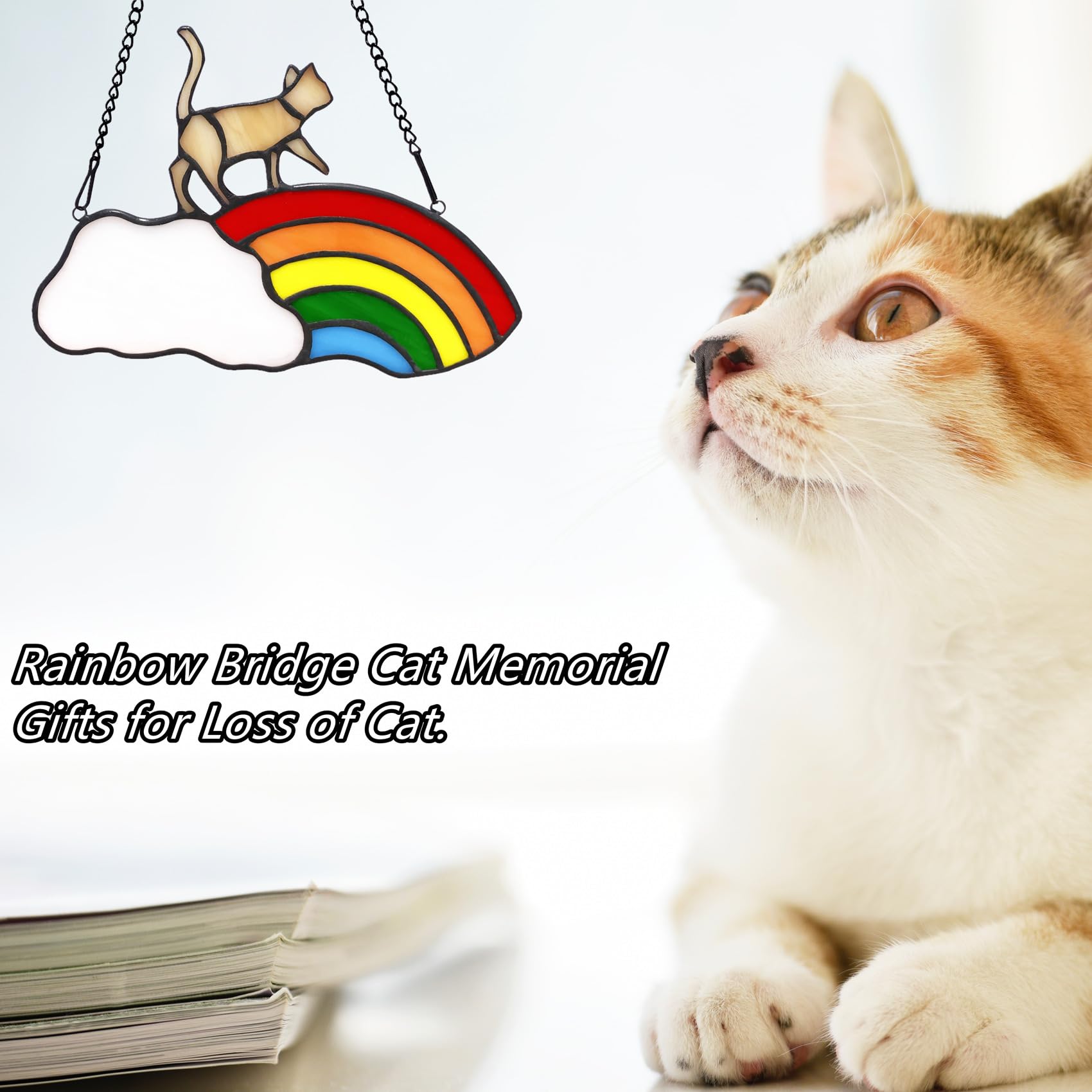 Lcensp Orange Cat Decor Gifts For Cat Lovers, Stained Glass Window Hangings Cat Suncatcher For Window, Pet Cat Memorial Gifts Fo