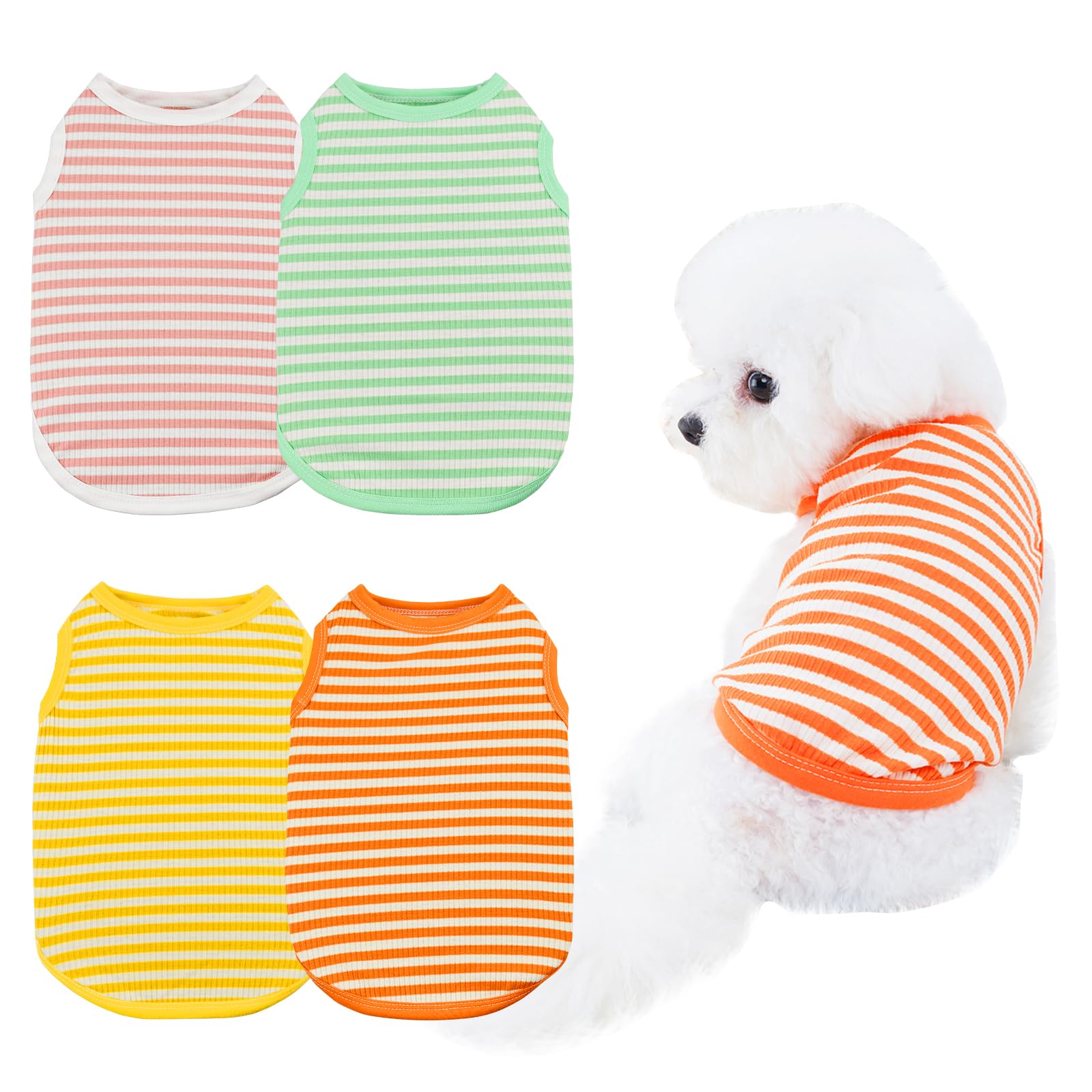 Vehomy 4Pcs Dog Stripe Shirts Dog Stretchy Vest Shirt Puppy Kitten Soft Cotton Tank Top Dog Cat Shirt Sleeveless Clothes For Sma