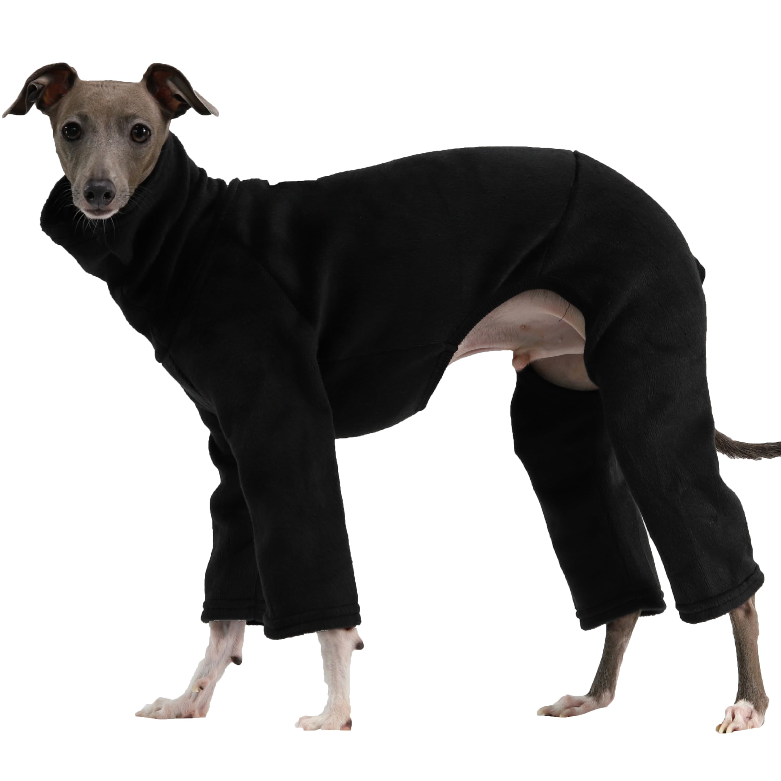 D Doggy Star Italian Greyhound Clothes Sweater Fleece Basic Onesie Whippet For Dog Turtleneck Outfits Coat (L,Flce Black)