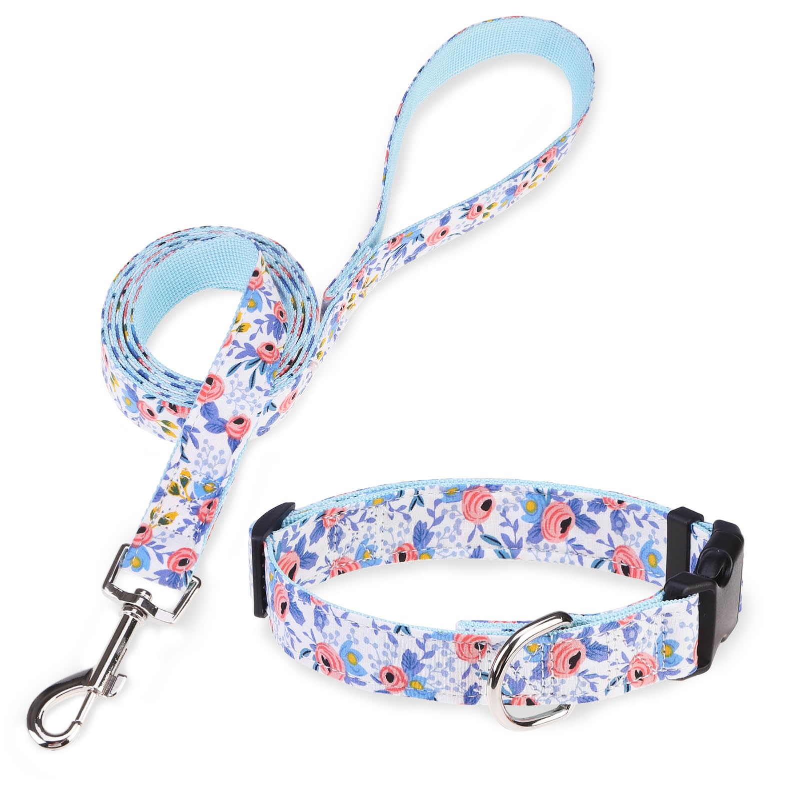 Dillybud Dog Collar And Leash Set For Medium Dogs, Adjustable Soft Puppy Collar With Quick Release Buckle, 5Ft Heavy Duty Nylon 