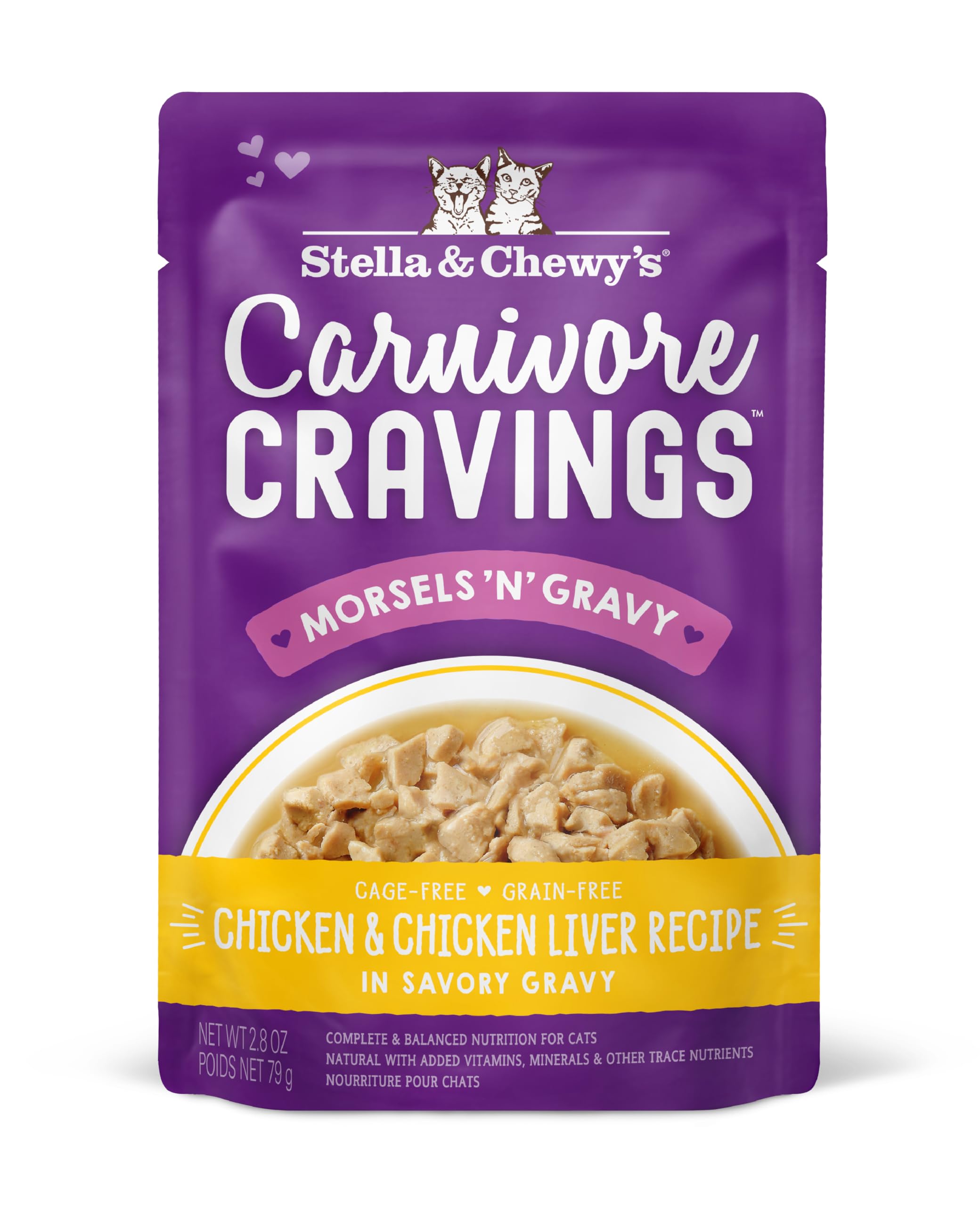 Stella & Chewys Carnivore Cravings Morsels & Gravy Chicken & Chicken Liver Recipe Wet Cat Food Pouches - (2.8 Ounce Pouch, Case
