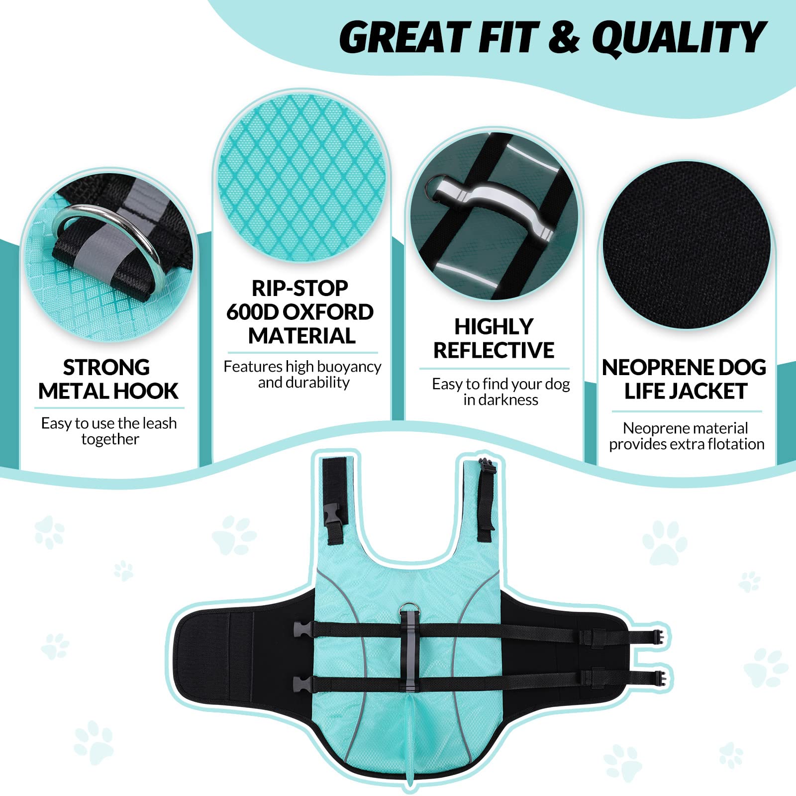 Queenmore Small Dog Shark Life Jacket,Dog Life Vest for Swimming Boating Kayaking,High Buoyancy Puppy Dog Life Preserver,Reflect