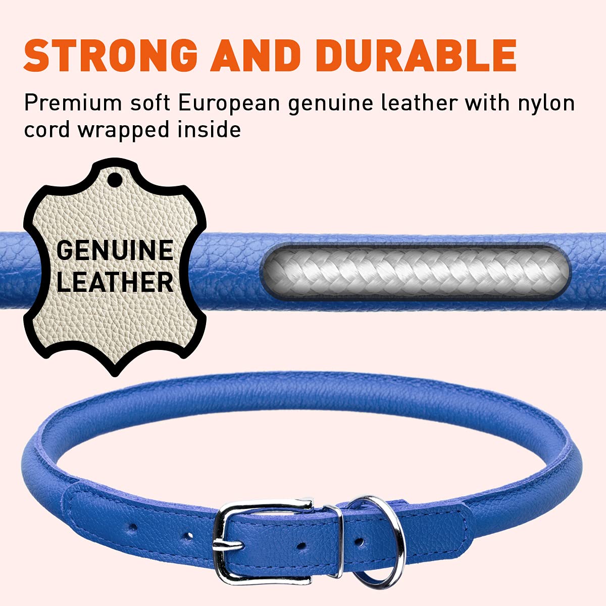Dogline 1/4 By 10-13'' Round Leather Collar, X-Small, Royal Blue
