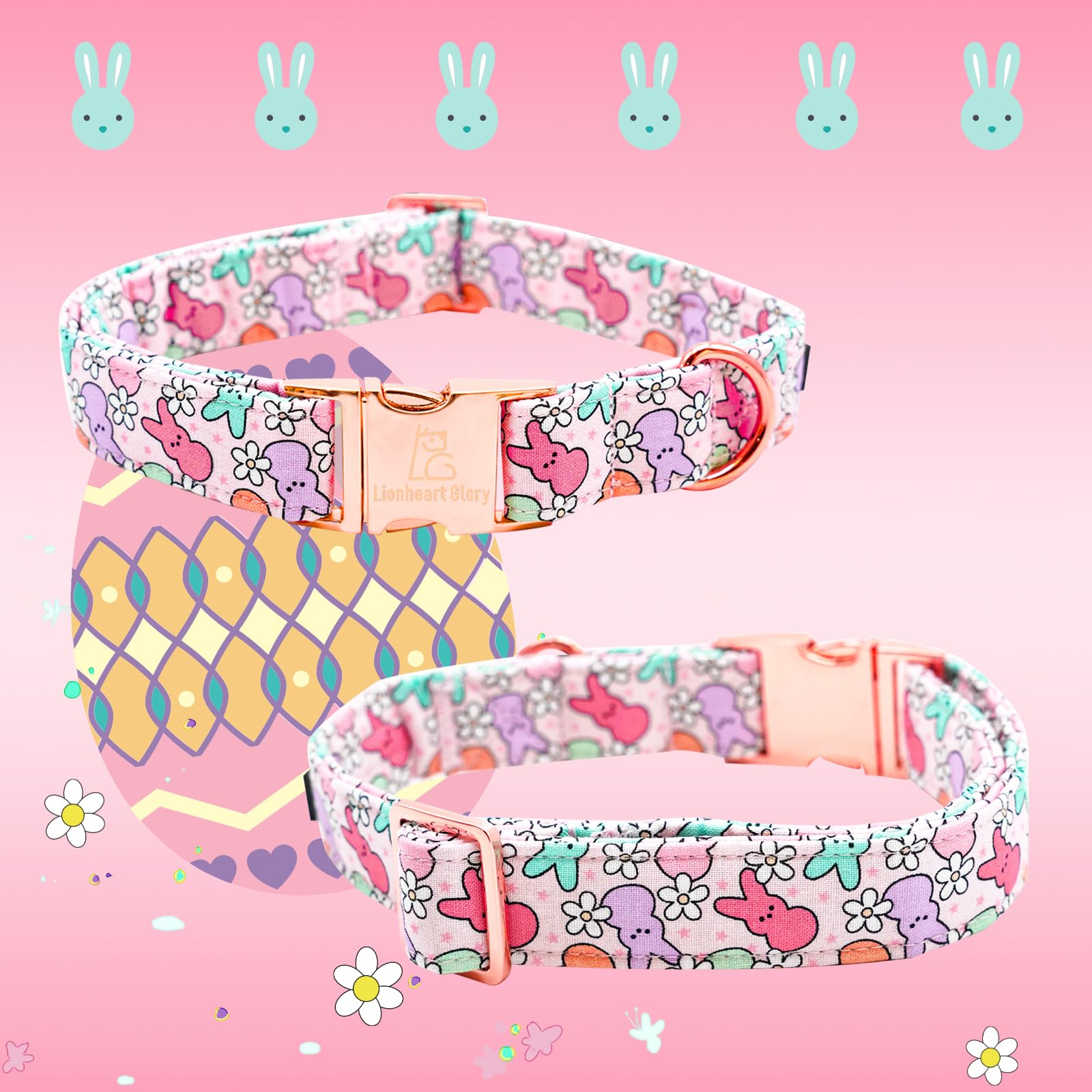 Lionheart Glory Easter Dog Collar Colorful Collar For X-Small Dog Collars Rabbits Print Dog Collars Spring Female Or Male Pet Gi