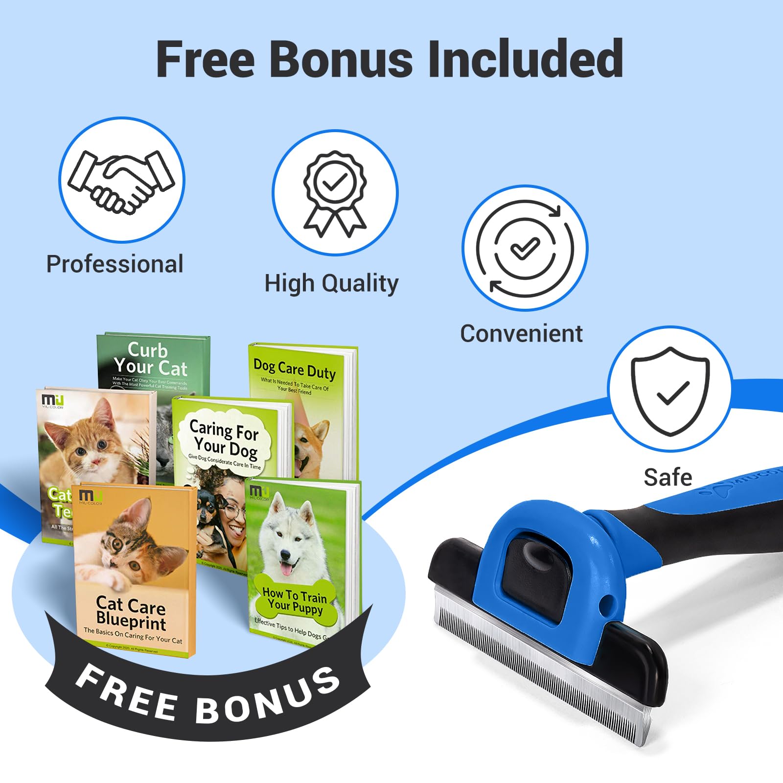 Miu Color Pet Grooming Brush, Deshedding Tool For Dogs & Cats, Effectively Reduces Shedding By Up To 95% For Short Medium And Long Pet Hair (Navy Blue)