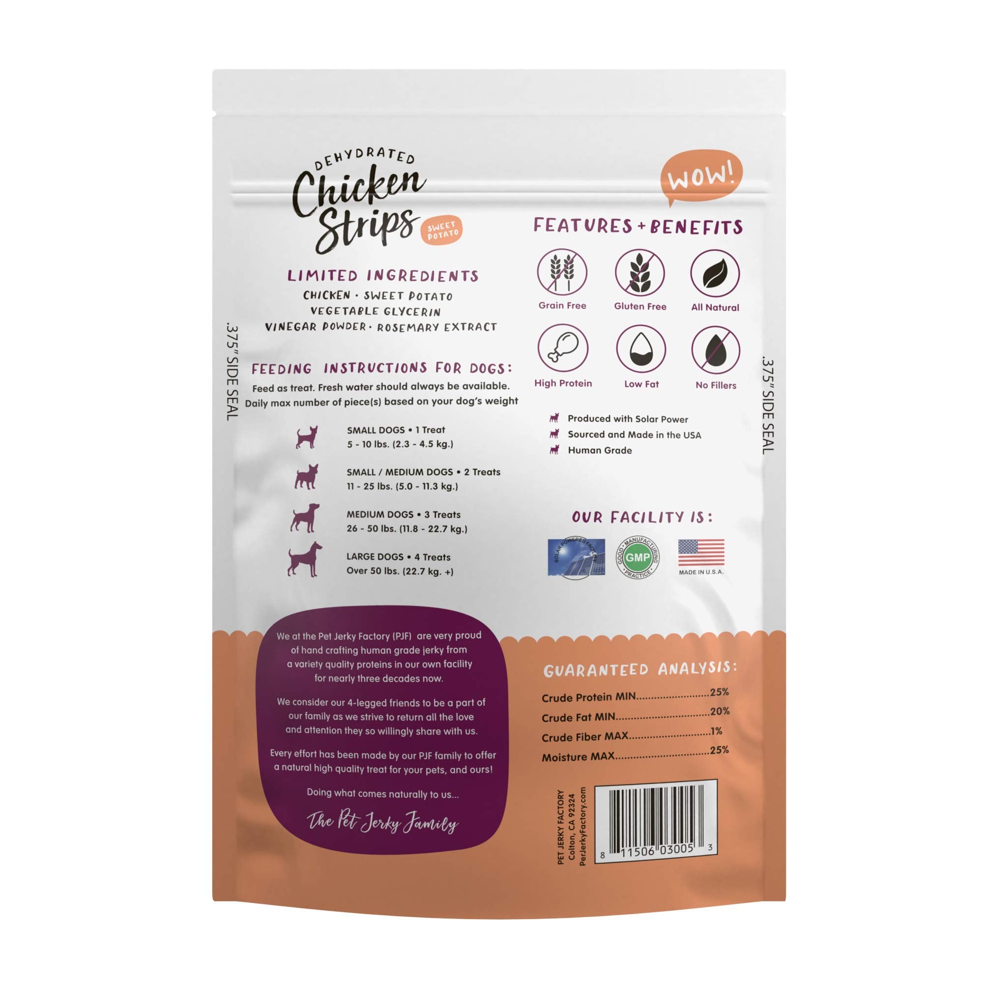 Pet Jerky Factory Premium Chicken and Sweet Potato 5 oz. Dog Jerky Treats |100% Human Grade | USA Made | High Protein | Low Fat