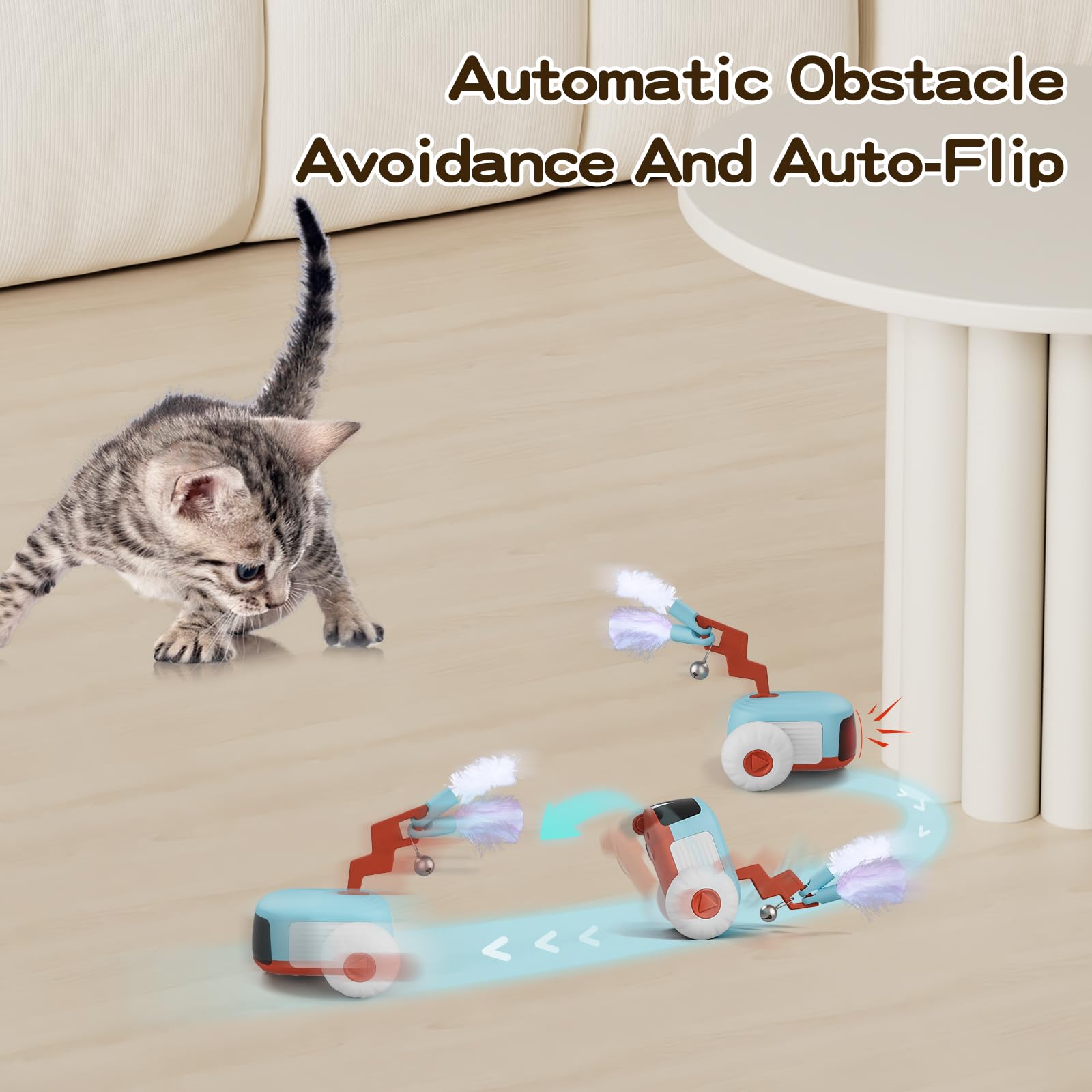 O Wowzon Remote Control Cat Toy, Smart Remote Control Modes, Usb Rechargeable, Adjustable Speed, Auto Obstacle Avoidance & Flip,