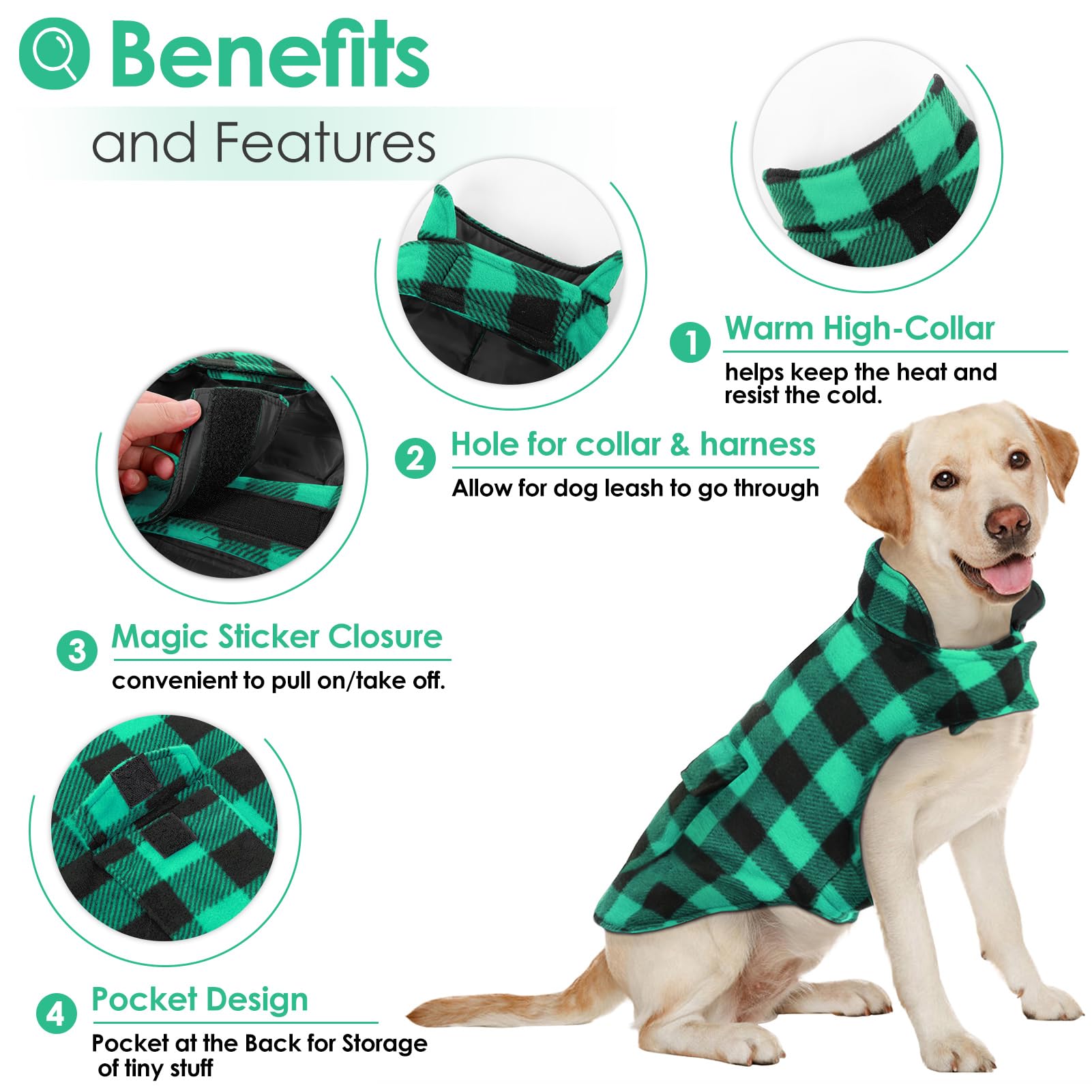 AOFITEE Dog Jacket Plaid Dog Winter Coat, Warm Dog Puffer Jacket, Small Dog Sweater, Reversible Dog Cold Weather Coat for Small
