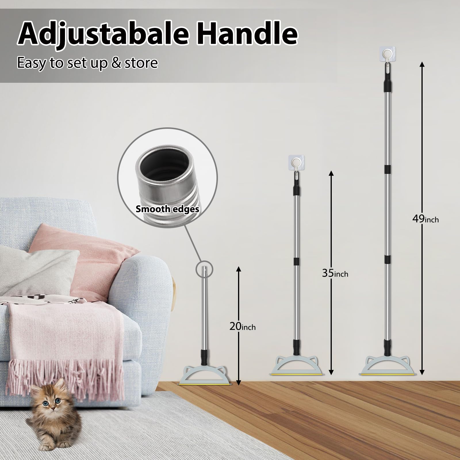 Carpet Rake For Pet Hair Removal, 49    Adjustable Long Handle Pet Hair Removal Tool, Carpet Rake Fur Scraper,Reusable Dog Cat H