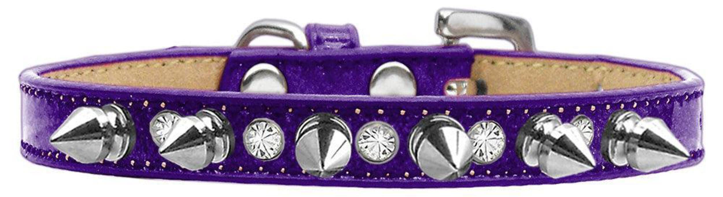 Dog, Puppy and Pet Ice Cream Collar, Crystal & Silver Spikes Purple 12