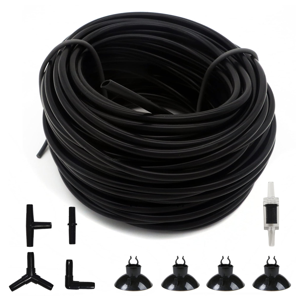 Alegi 100 Feet 3/16 Inch Standard Aquarium Silicone Airline Tubing With Check Valves, Suction Cups And Connectors For Fish Tank,