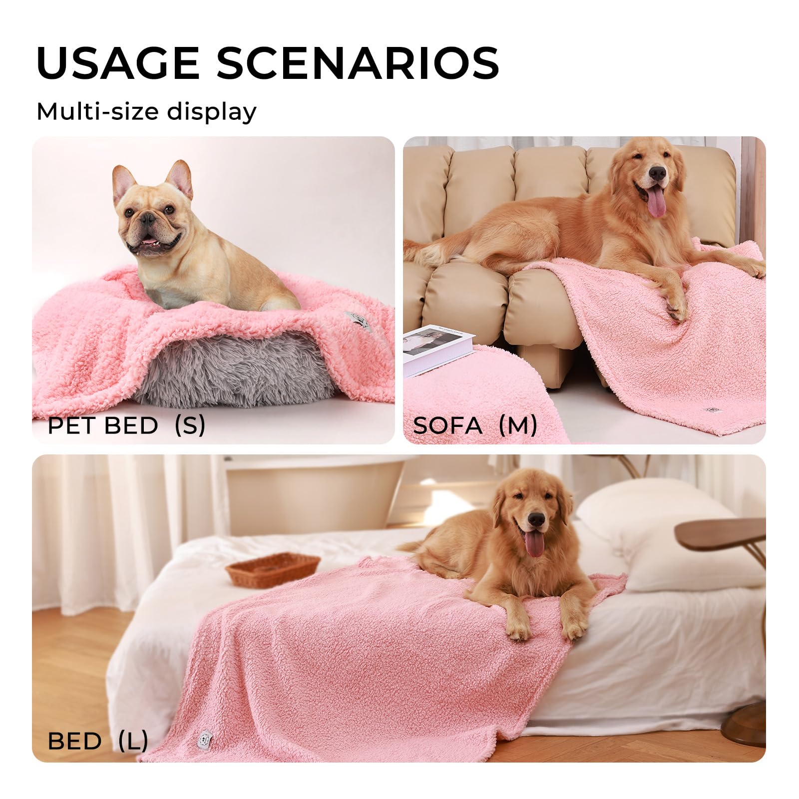 Premium Fleece Dog Blanket Soft Pet Sherpa Calming Blankets Throw For Dog Puppy Cat, Pink Large(57X40)
