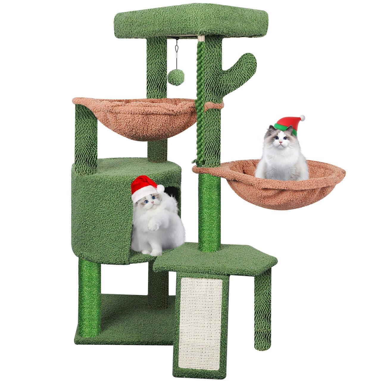 Wang Xin Three Layer Cat Tree With Cat Condo Scratch Pad And Two Hammocks,Green 