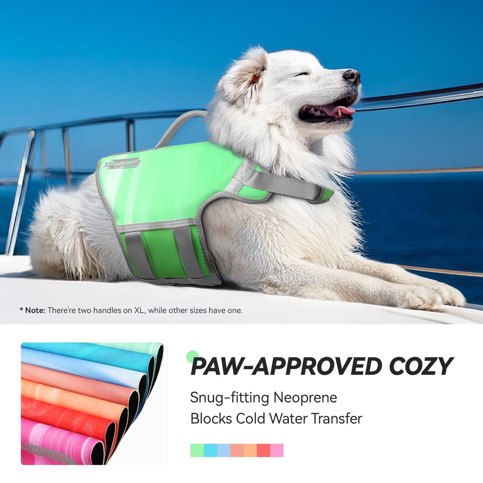 Vivaglory Neoprene Dog Life Jacket Dog Swim Vest For Boating Hunting & Swimming, Lightweight With Leash Ring, S, Grape Green