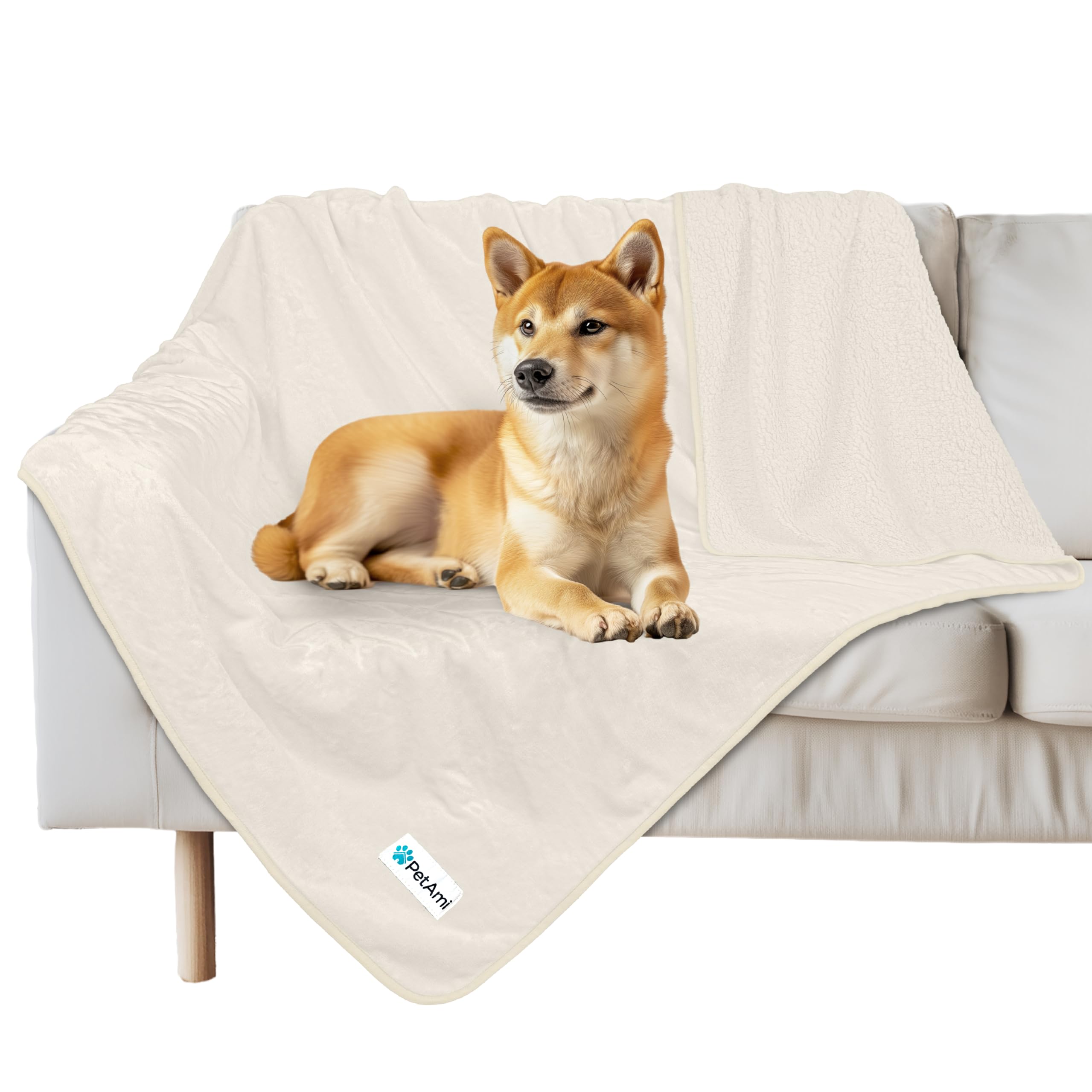 Petami Waterproof Dog Blanket For Extra Large Dogs, Pee Proof Pet Blanket For Bed Couch, Reversible Water Proof Blanket For Puppy Indoor Cat, Soft Dog Crate Cover Washable, Queen 90X90 Beige