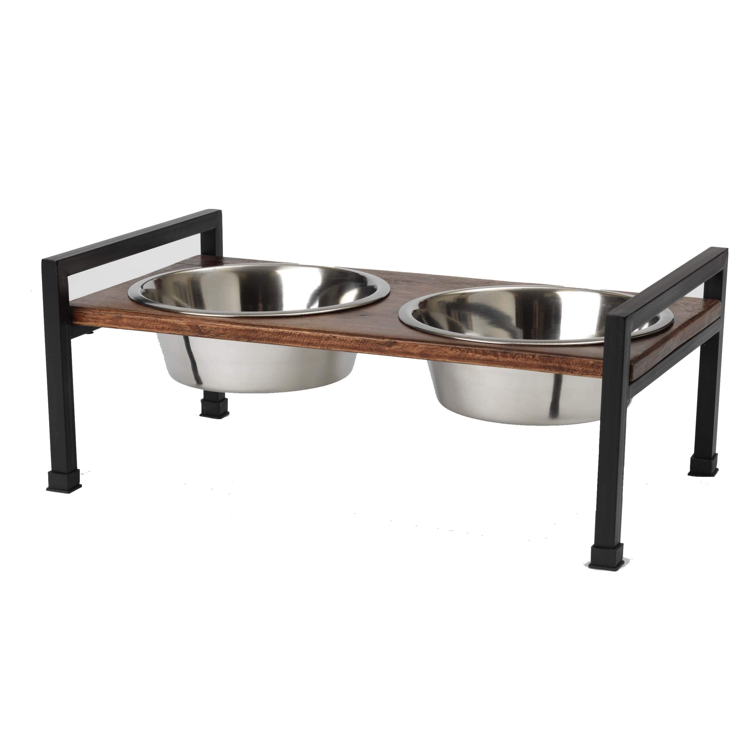 PetRageous 15014 Martinique Wood Non-Slip Table and Steel Frame Dog Diner 6.5-Cup Capacity per Two Removable Stainless-Steel Bow