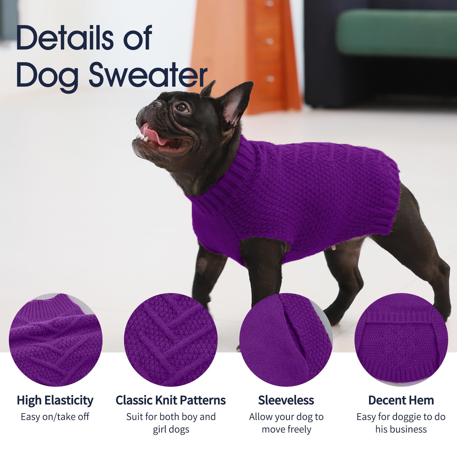 Iecoii Purple Extra Large Dog Sweater, Warm Winter Coat For Large Dogs, Knitwear, Doberman, Great Dane, 4Xl